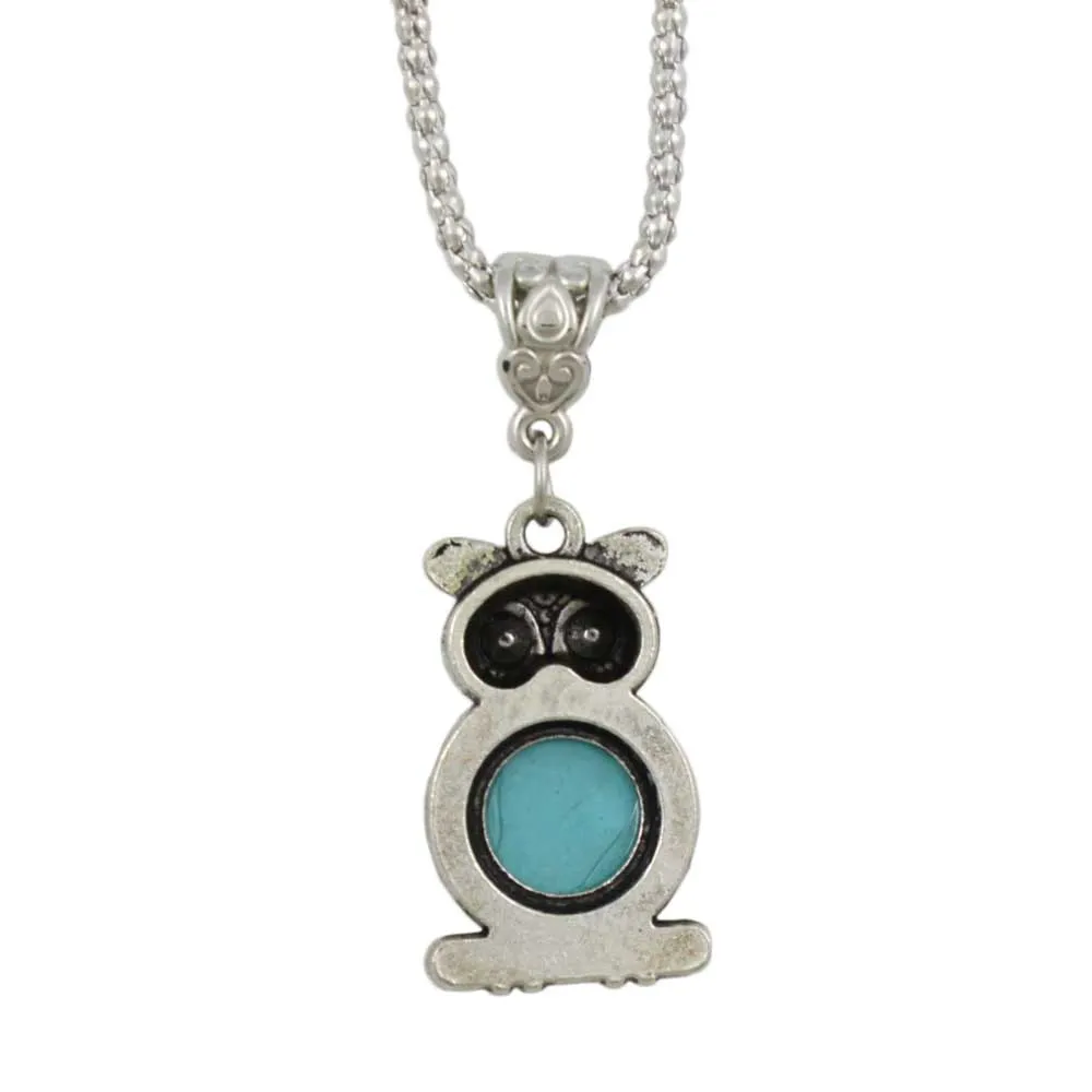 Turquoise Owl Pendant on Antique Silver Chain - PT515