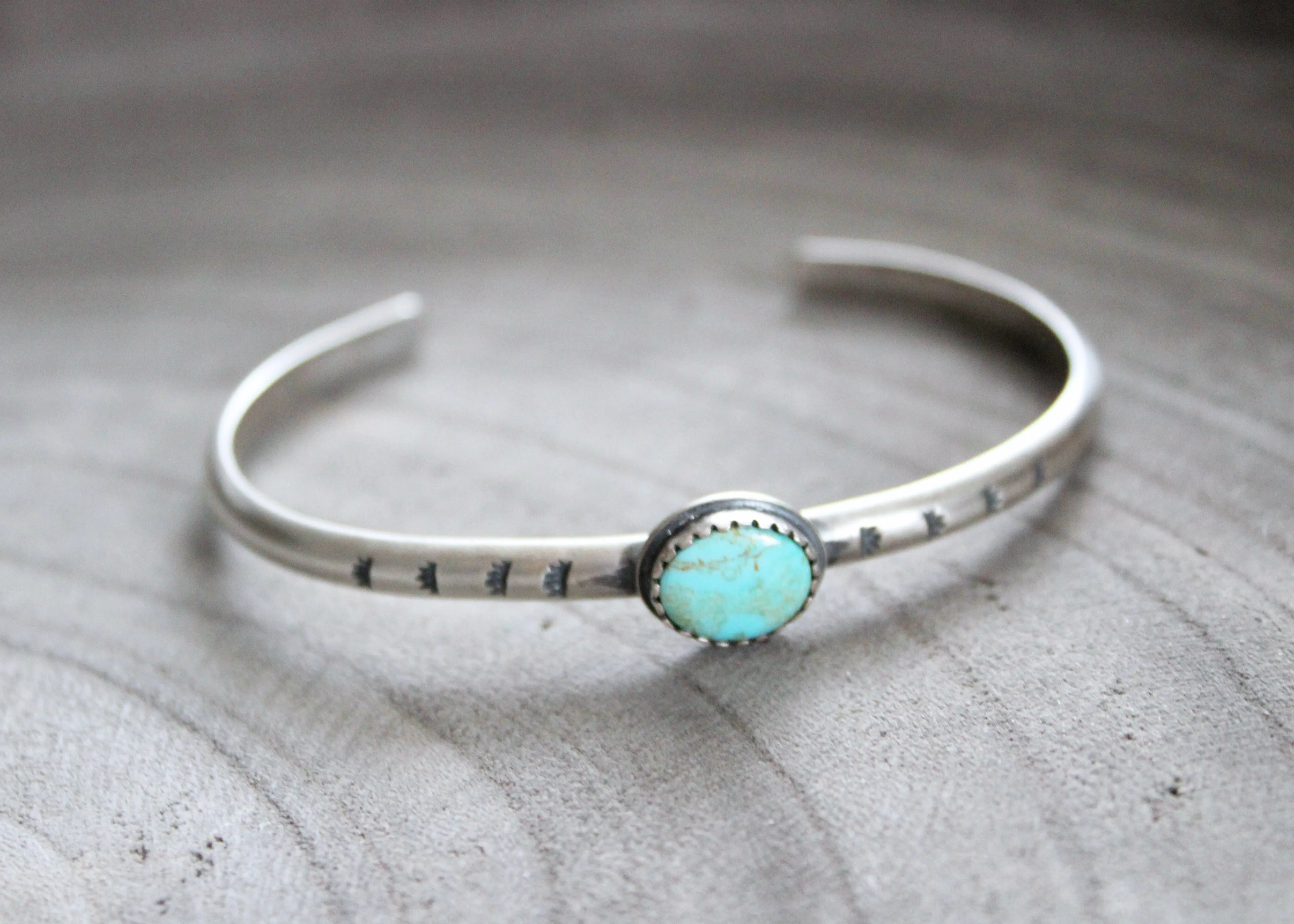Turquoise Stamped Silver Stacking Cuff Bracelet