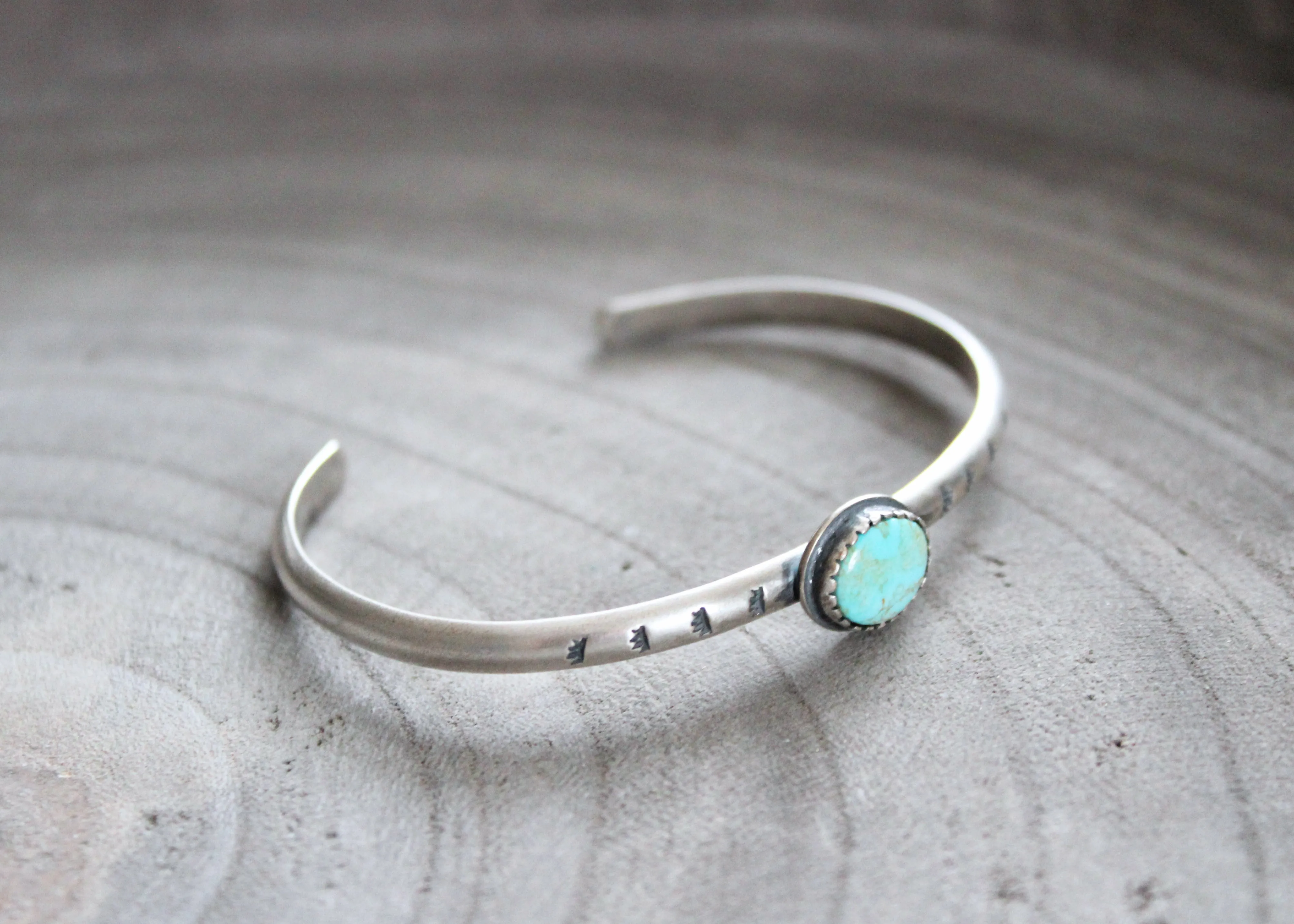 Turquoise Stamped Silver Stacking Cuff Bracelet