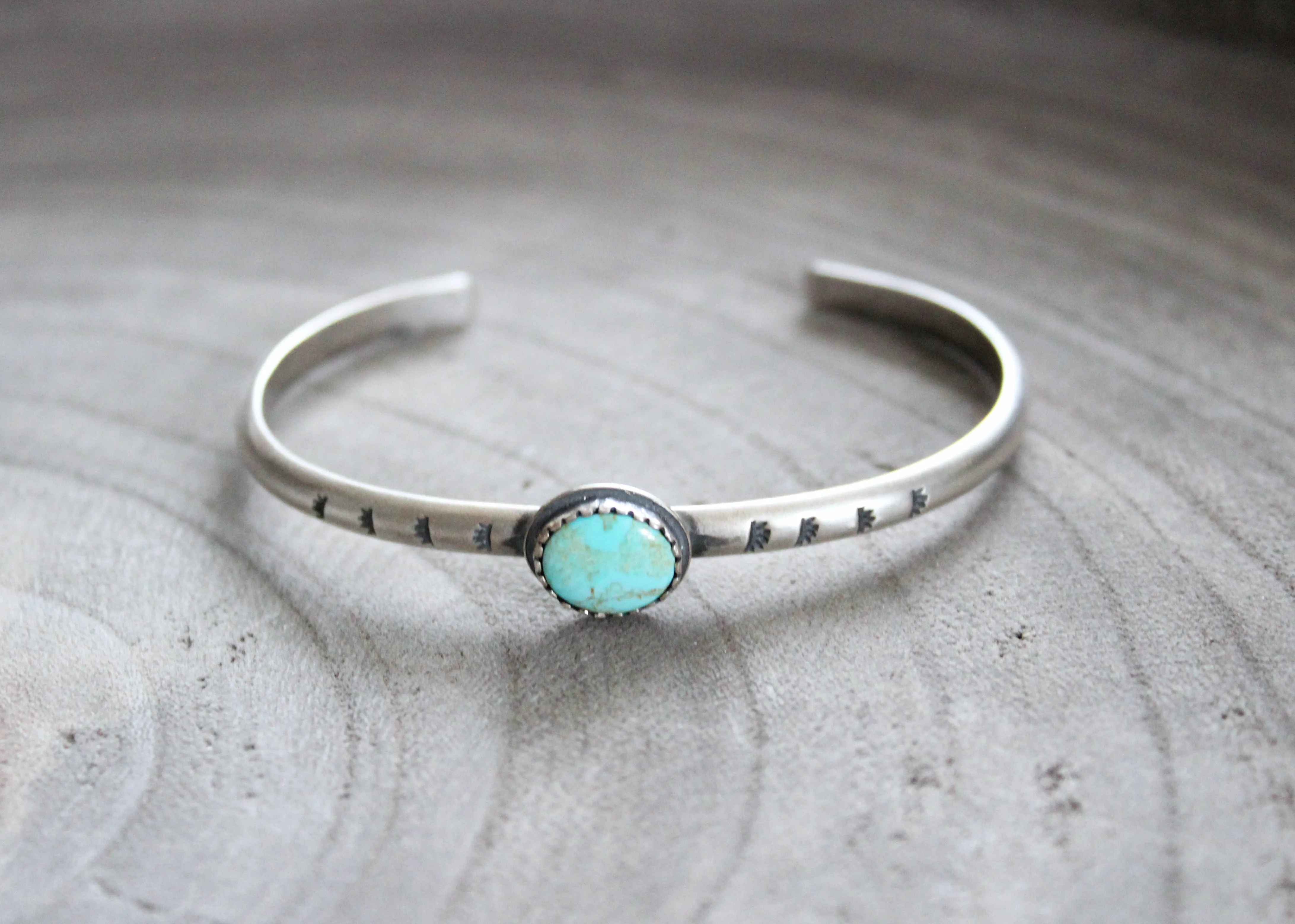 Turquoise Stamped Silver Stacking Cuff Bracelet