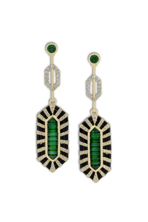 Twist Double Bullet Tsavorite Garnet, Black Sapphire Diamond Earrings