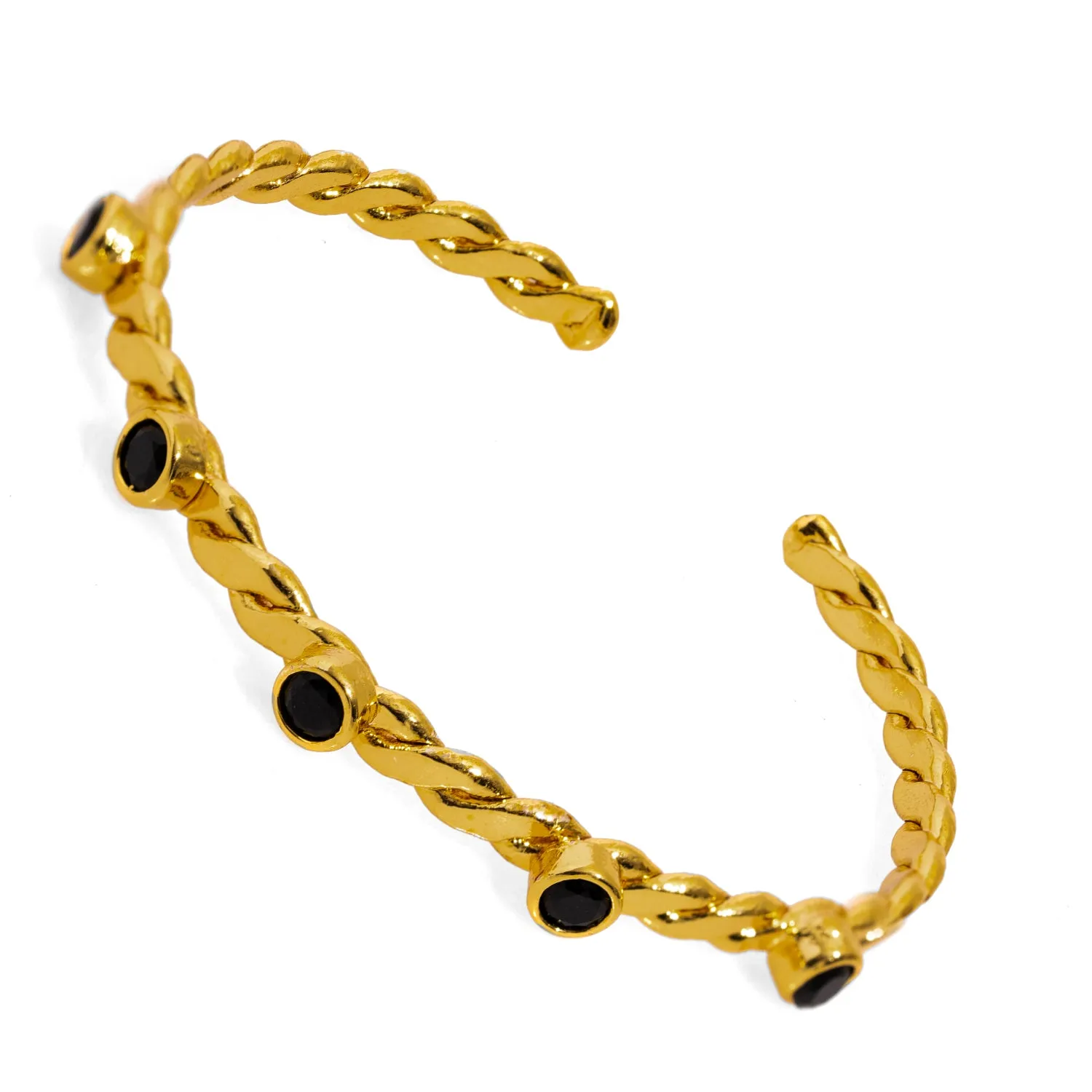 Twisted Black Onyx & Gold Dainty Cuff Bracelet
