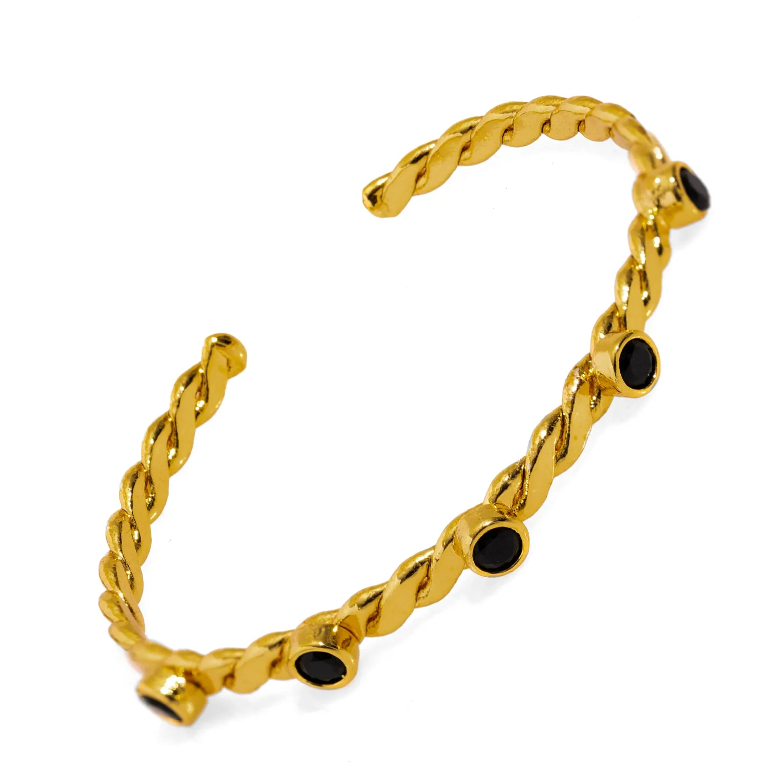 Twisted Black Onyx & Gold Dainty Cuff Bracelet