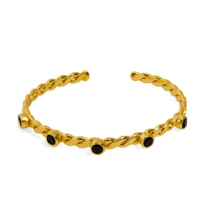 Twisted Black Onyx & Gold Dainty Cuff Bracelet