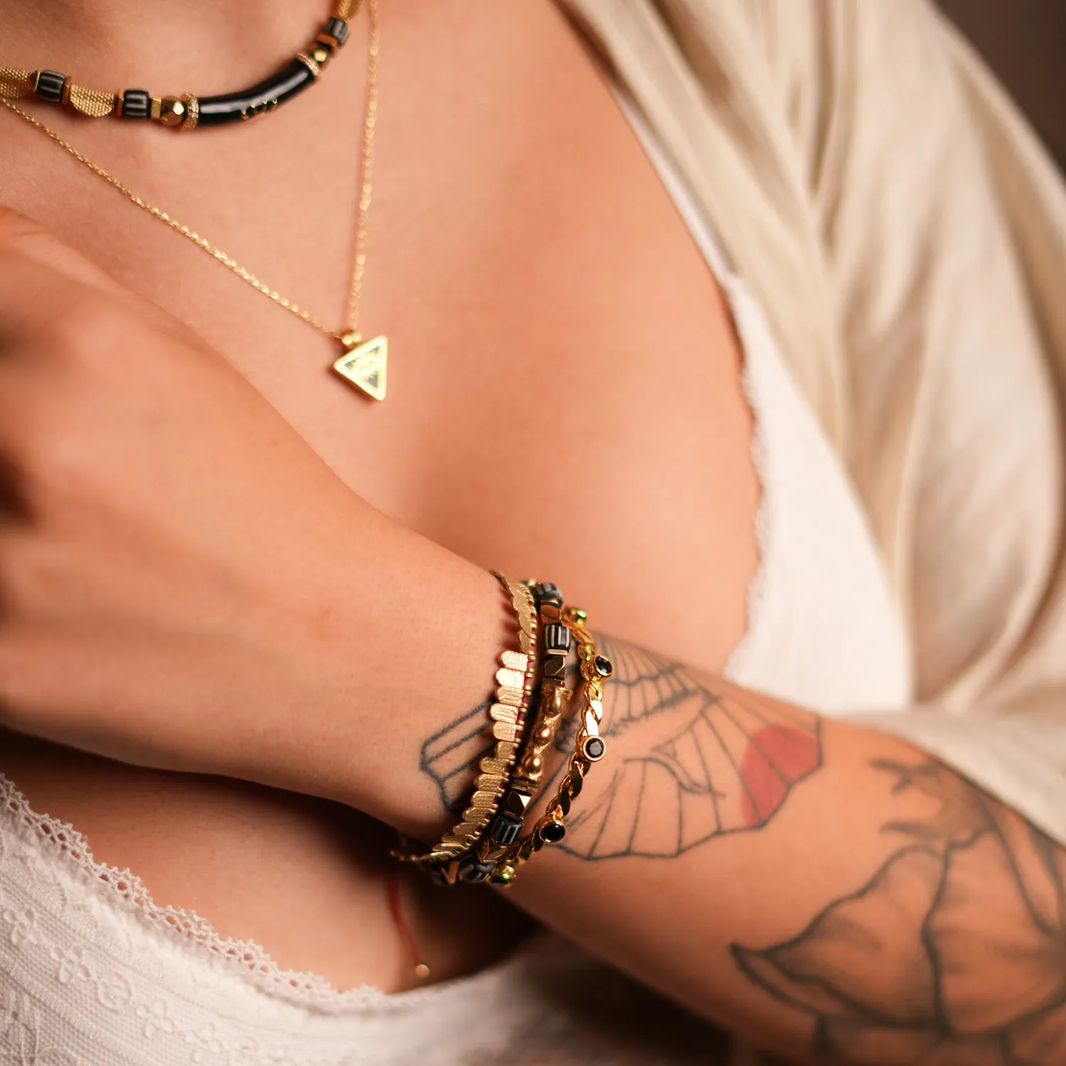 Twisted Black Onyx & Gold Dainty Cuff Bracelet