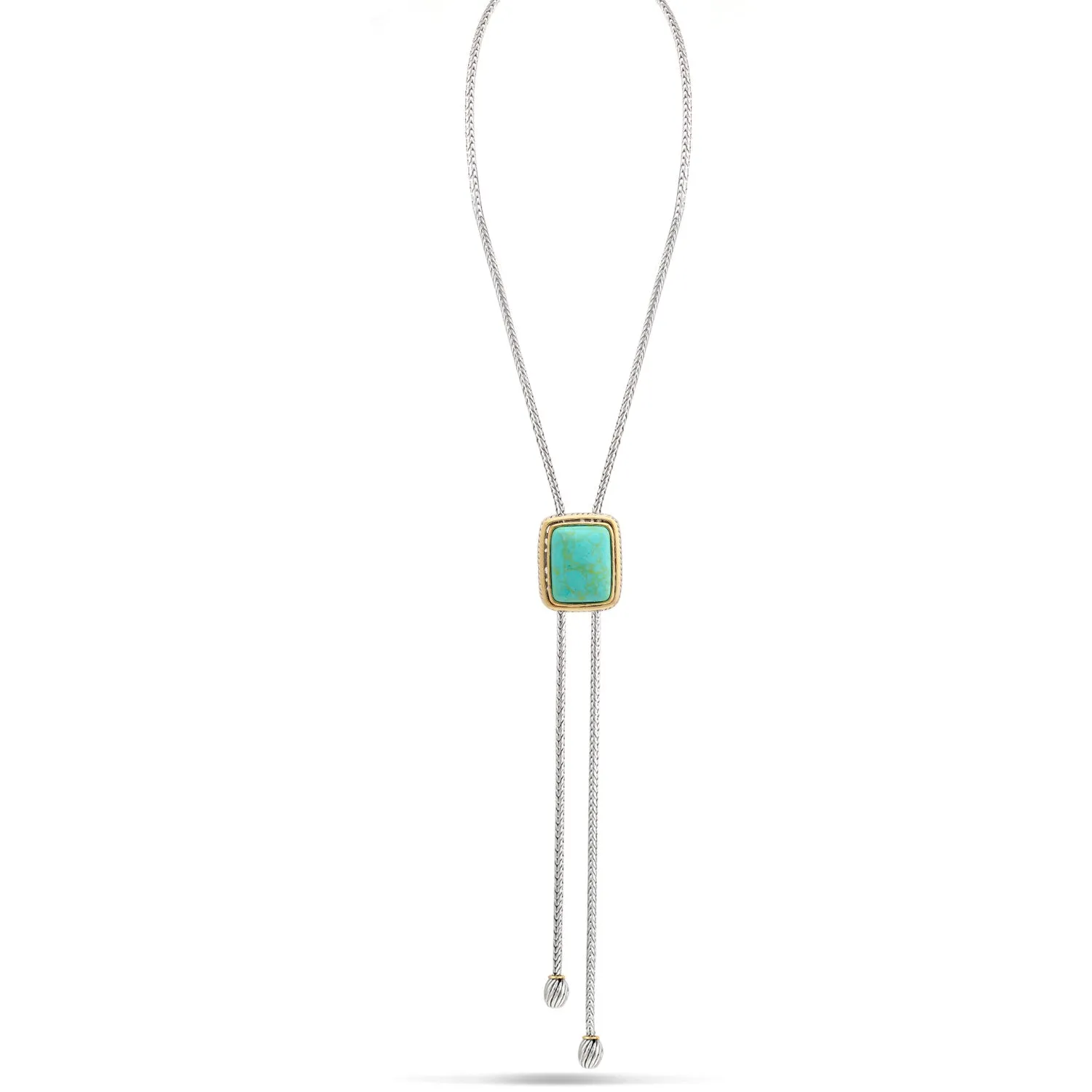 TWO TONE RECTANGLE TURQUOISE PENDANT TASSEL NECKLACE #12504NKTQ (FA17)