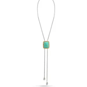 TWO TONE RECTANGLE TURQUOISE PENDANT TASSEL NECKLACE #12504NKTQ (FA17)
