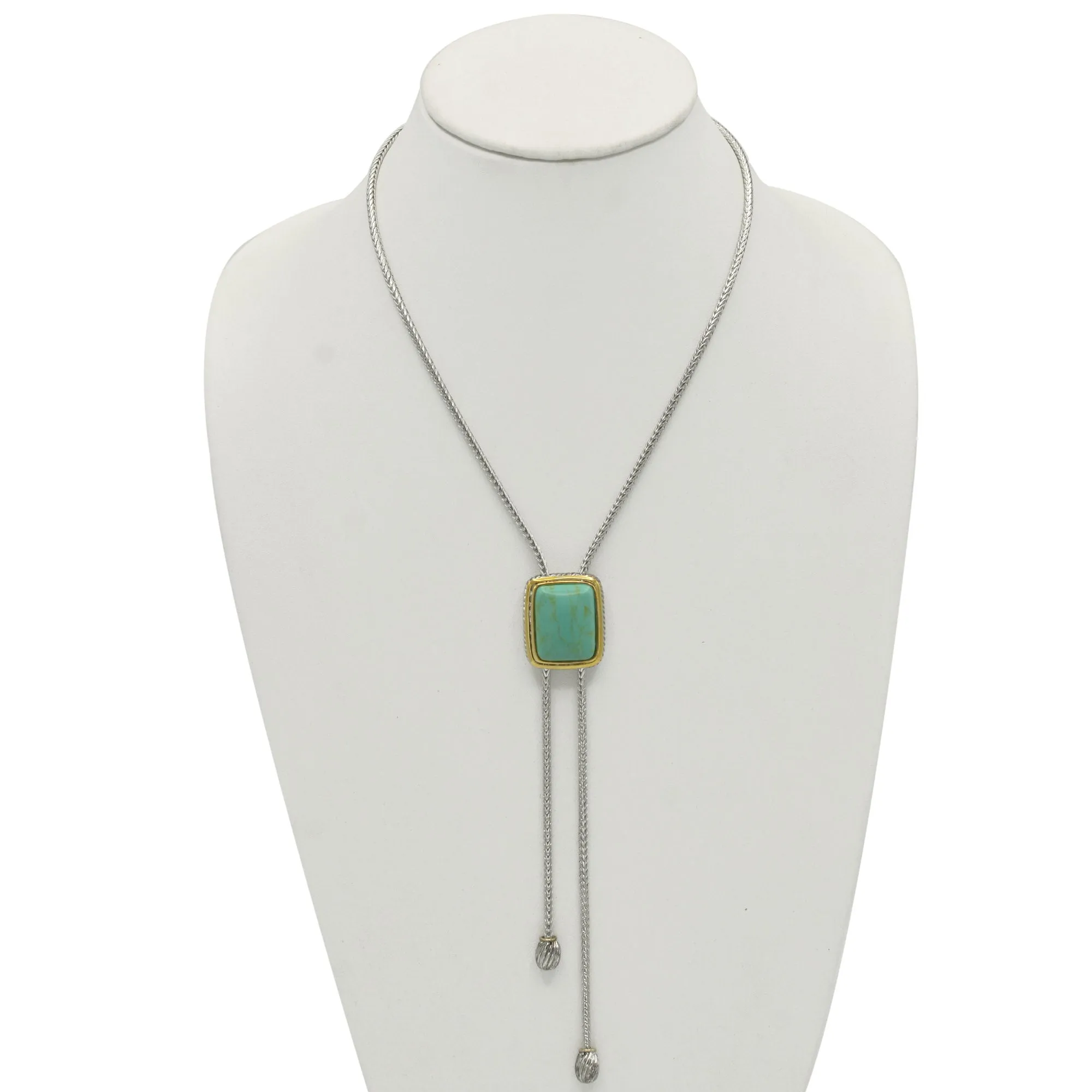 TWO TONE RECTANGLE TURQUOISE PENDANT TASSEL NECKLACE #12504NKTQ (FA17)