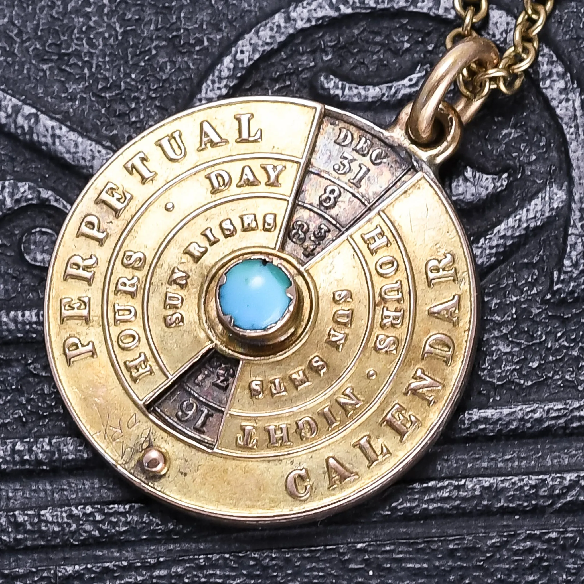 Victorian 15k Gold & Turquoise Perpetual Calendar Pendant