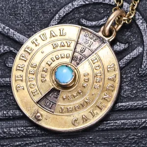 Victorian 15k Gold & Turquoise Perpetual Calendar Pendant