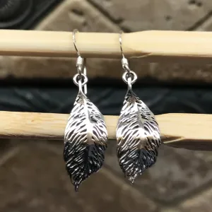 Victorian Leaf 925 Solid Sterling Silver Dangle Earrings 35mm