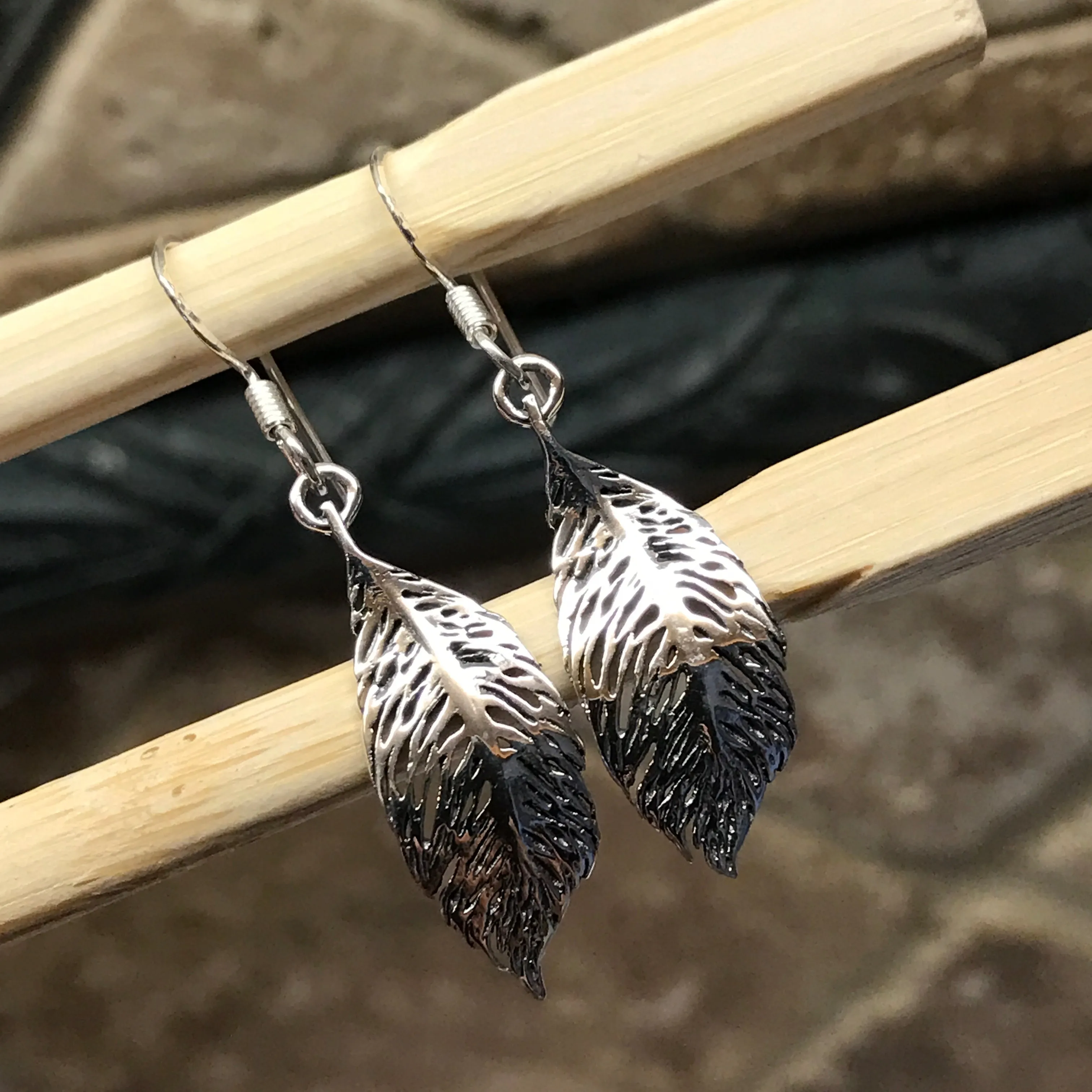 Victorian Leaf 925 Solid Sterling Silver Dangle Earrings 35mm