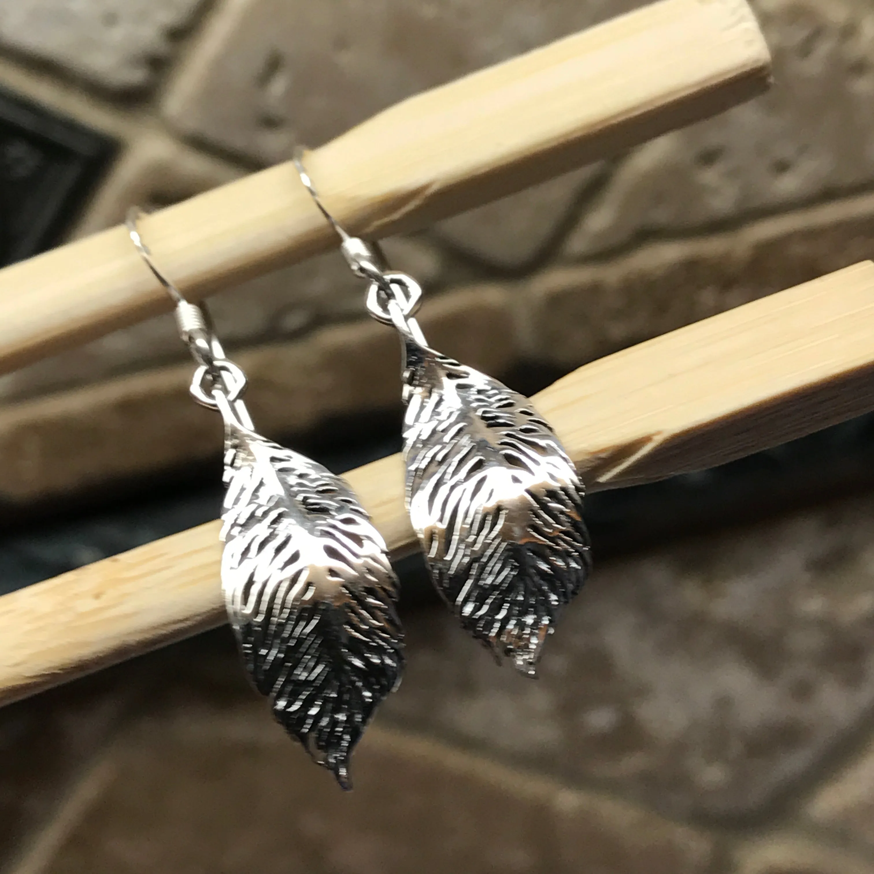 Victorian Leaf 925 Solid Sterling Silver Dangle Earrings 35mm