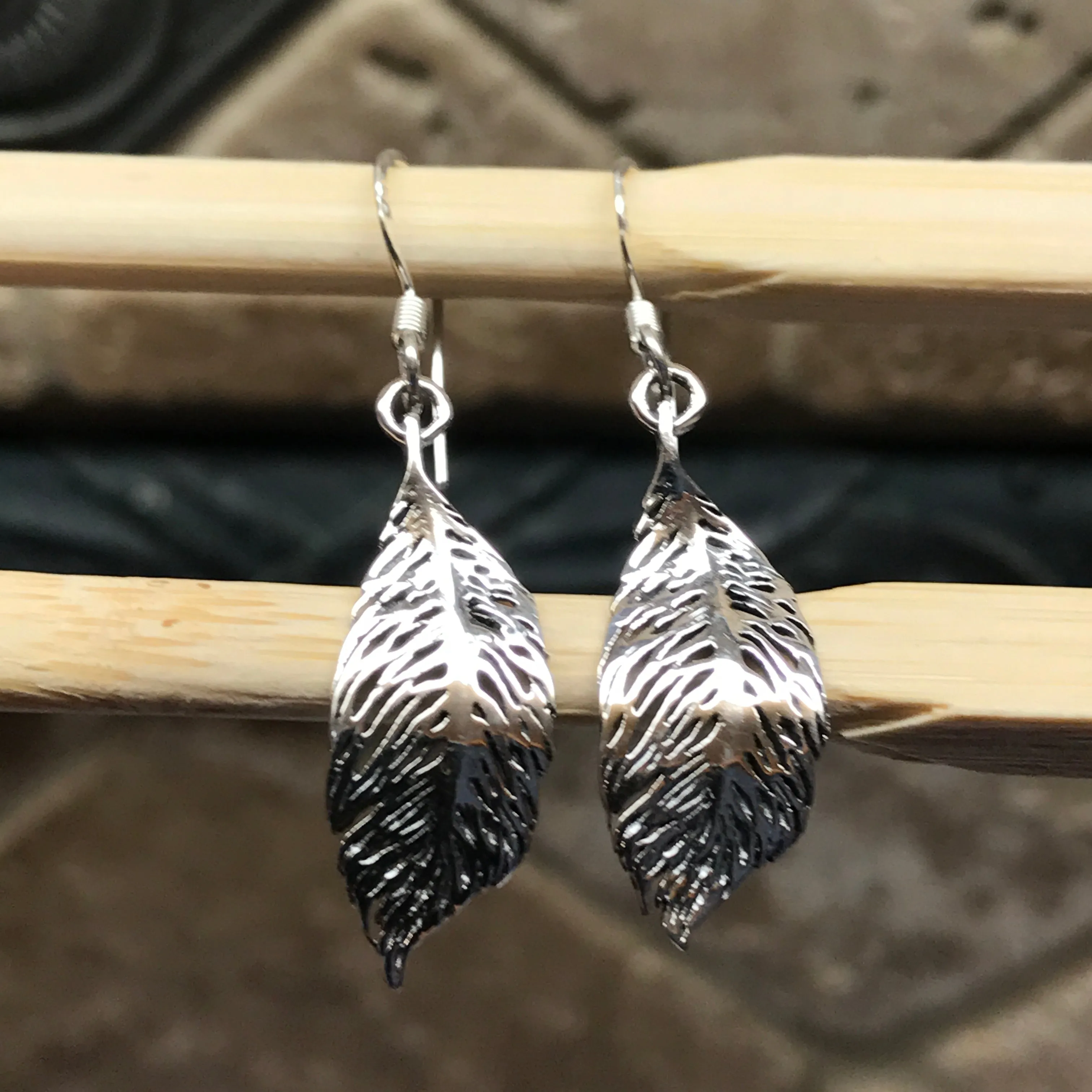 Victorian Leaf 925 Solid Sterling Silver Dangle Earrings 35mm