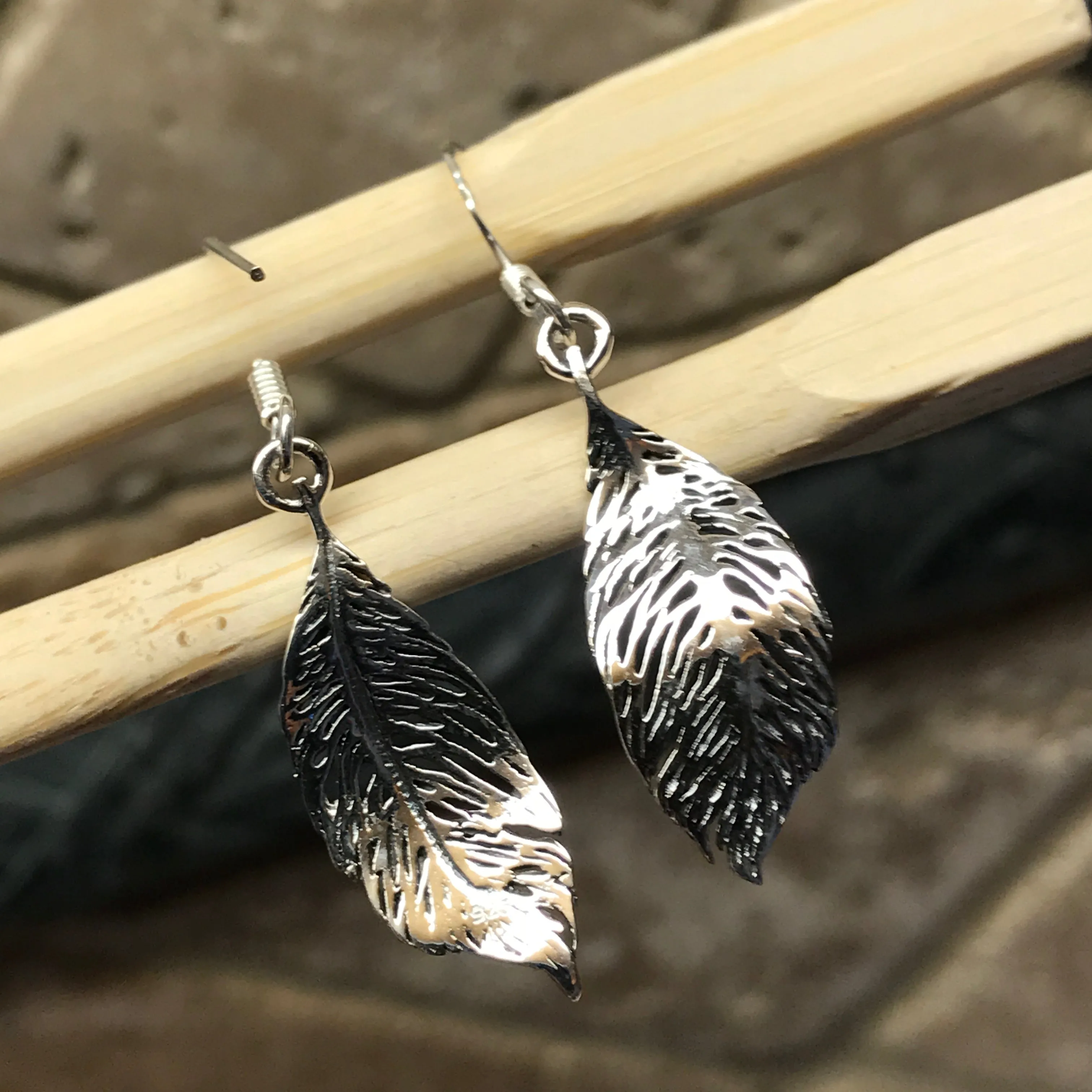 Victorian Leaf 925 Solid Sterling Silver Dangle Earrings 35mm