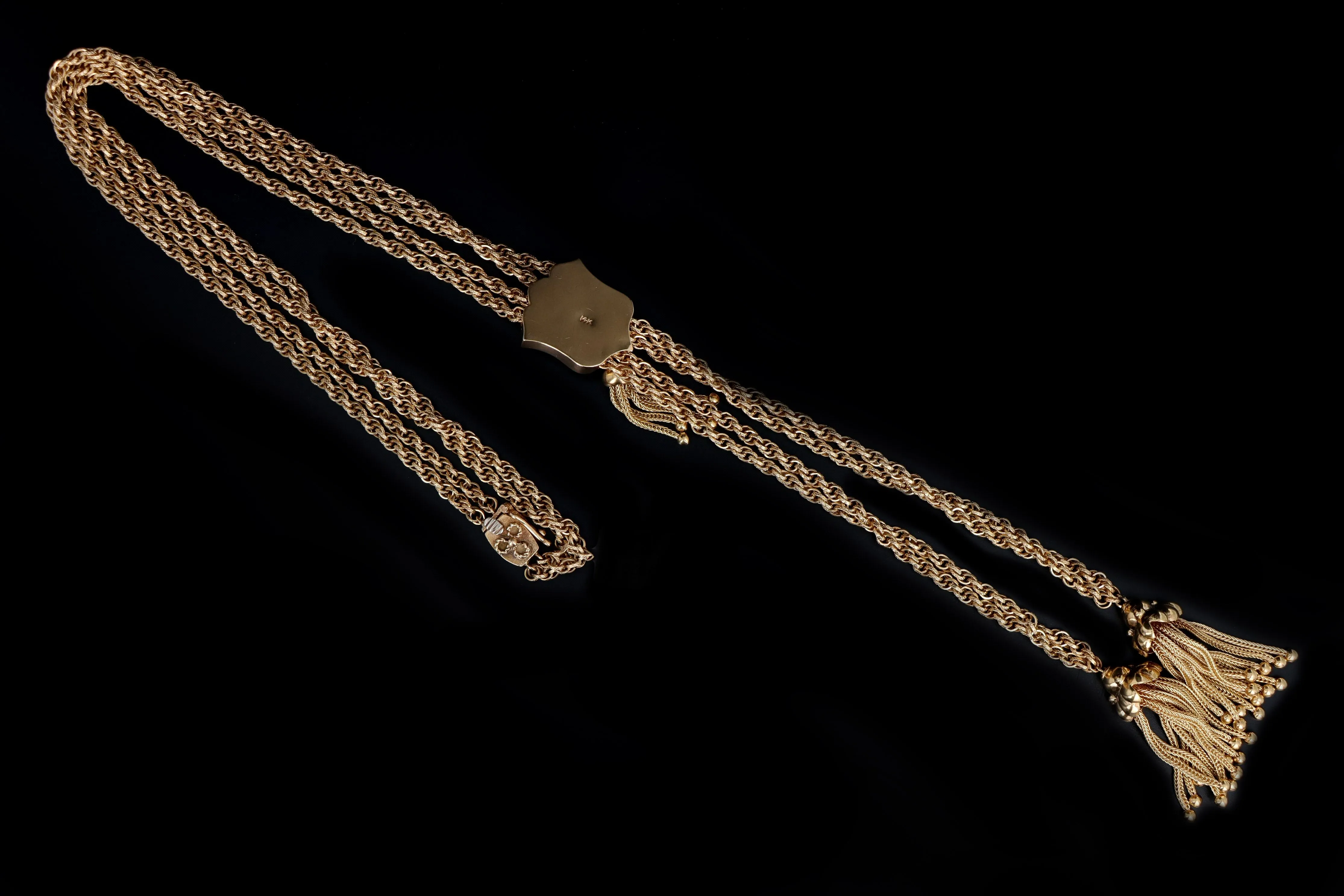 Victorian Revival 14K Yellow Gold Turquoise Lariat Necklace