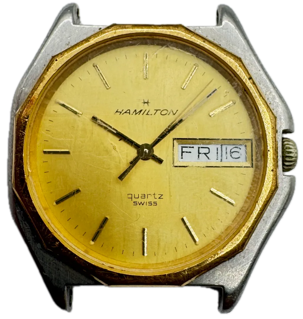 Vintage 33.5mm Hamilton Octagonal Day Date Men's Quartz Wristwatch Gold Tone