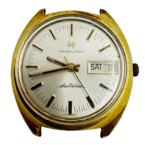 Vintage 37mm Hamilton Sunburst Day Date Men's Electronic Wristwatch 702 Swiss