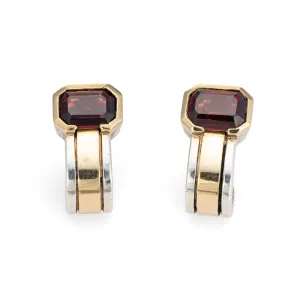 Vintage 70s Cartier Garnet Earrings Sterling Silver 18k Gold Signed Jewelry
