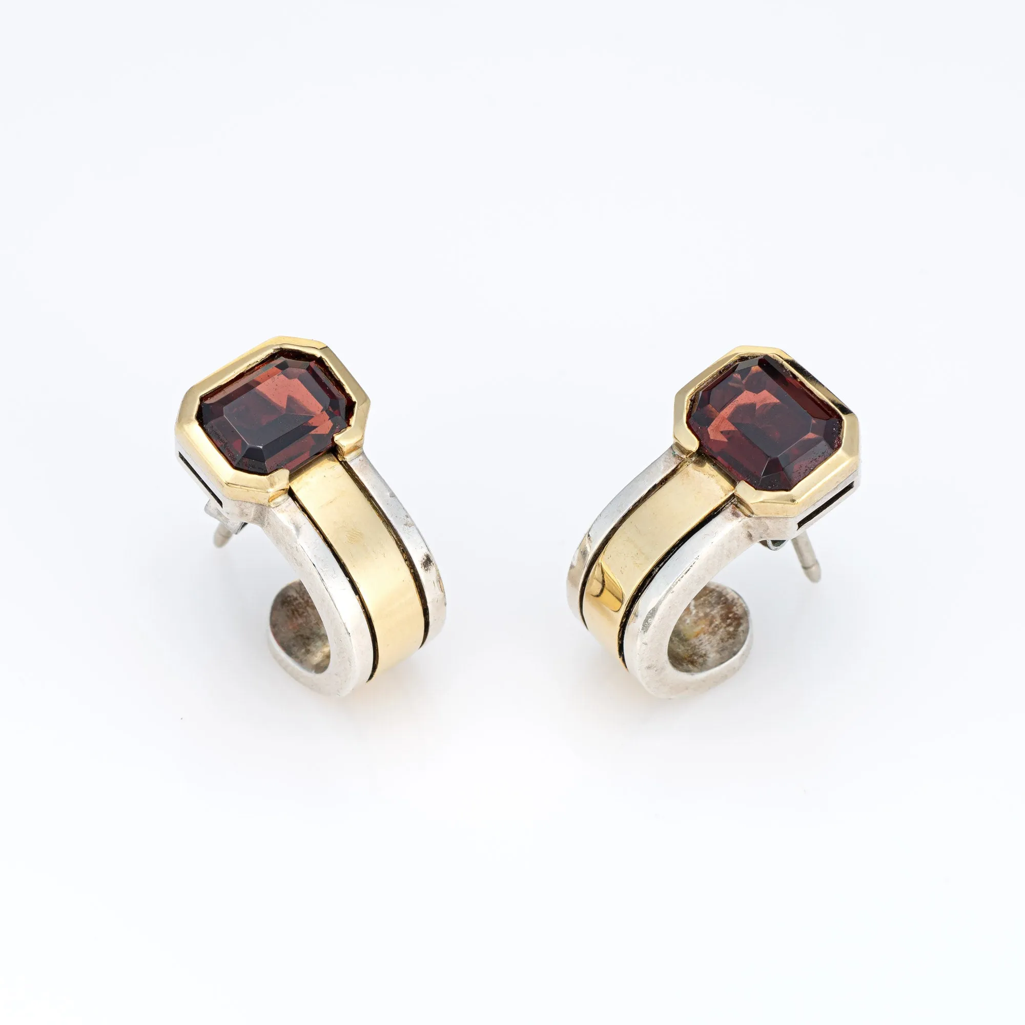 Vintage 70s Cartier Garnet Earrings Sterling Silver 18k Gold Signed Jewelry