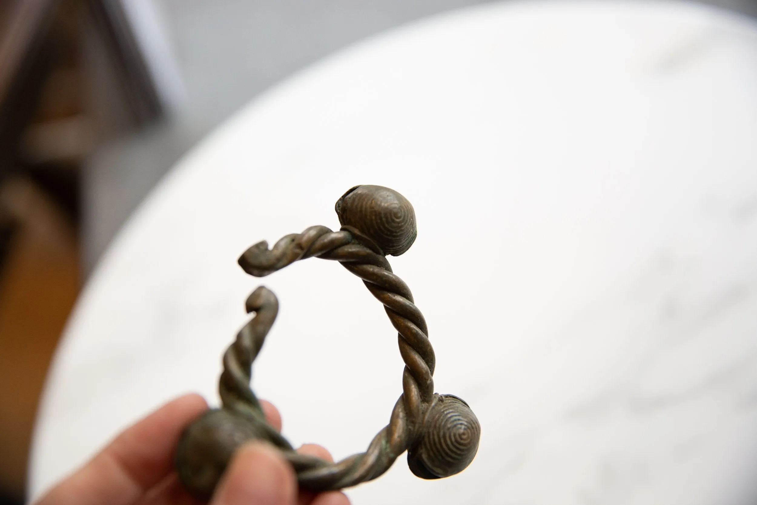 Vintage African Bronze Lobi Bell Twisted Design Cuff Bracelet