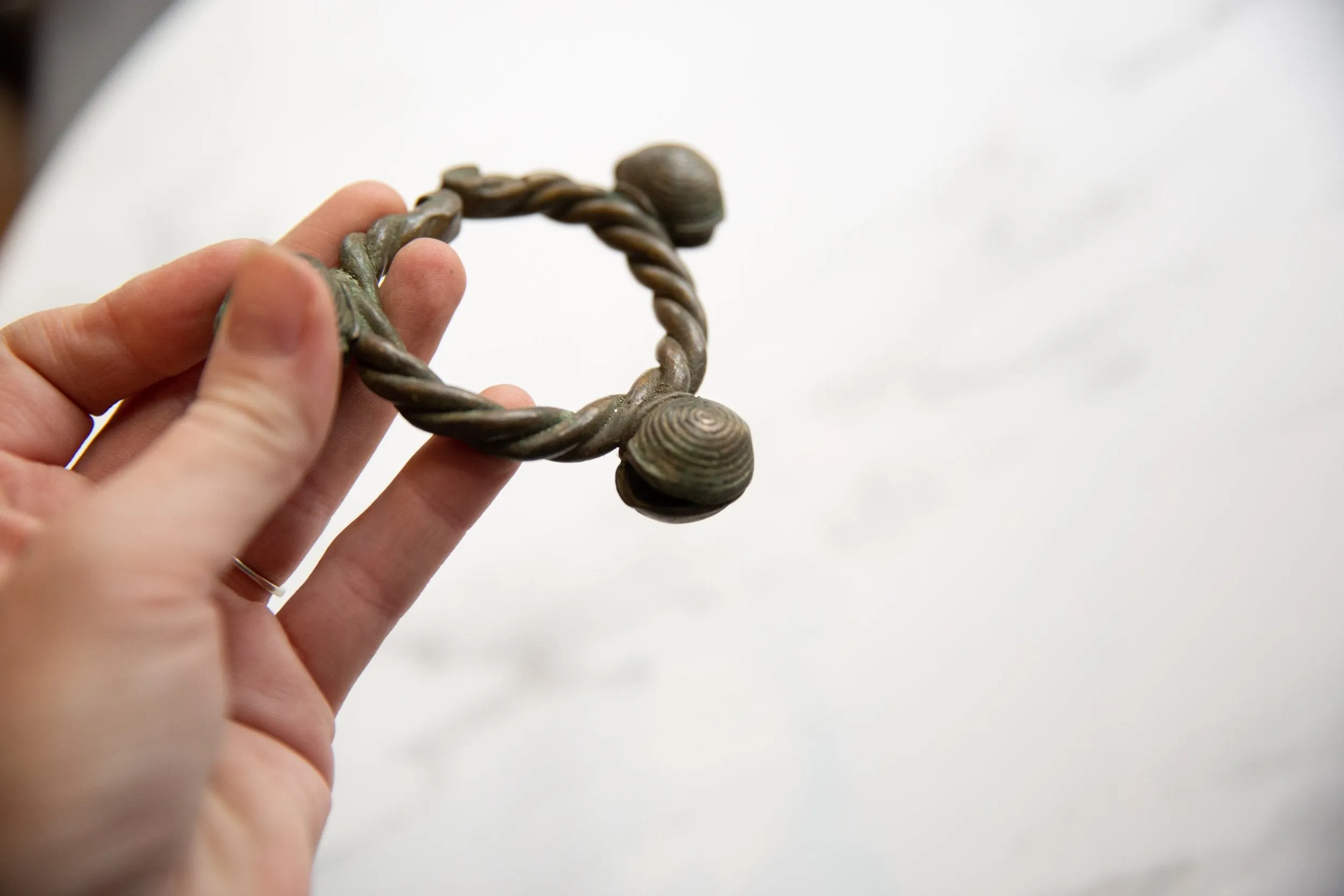 Vintage African Bronze Lobi Bell Twisted Design Cuff Bracelet