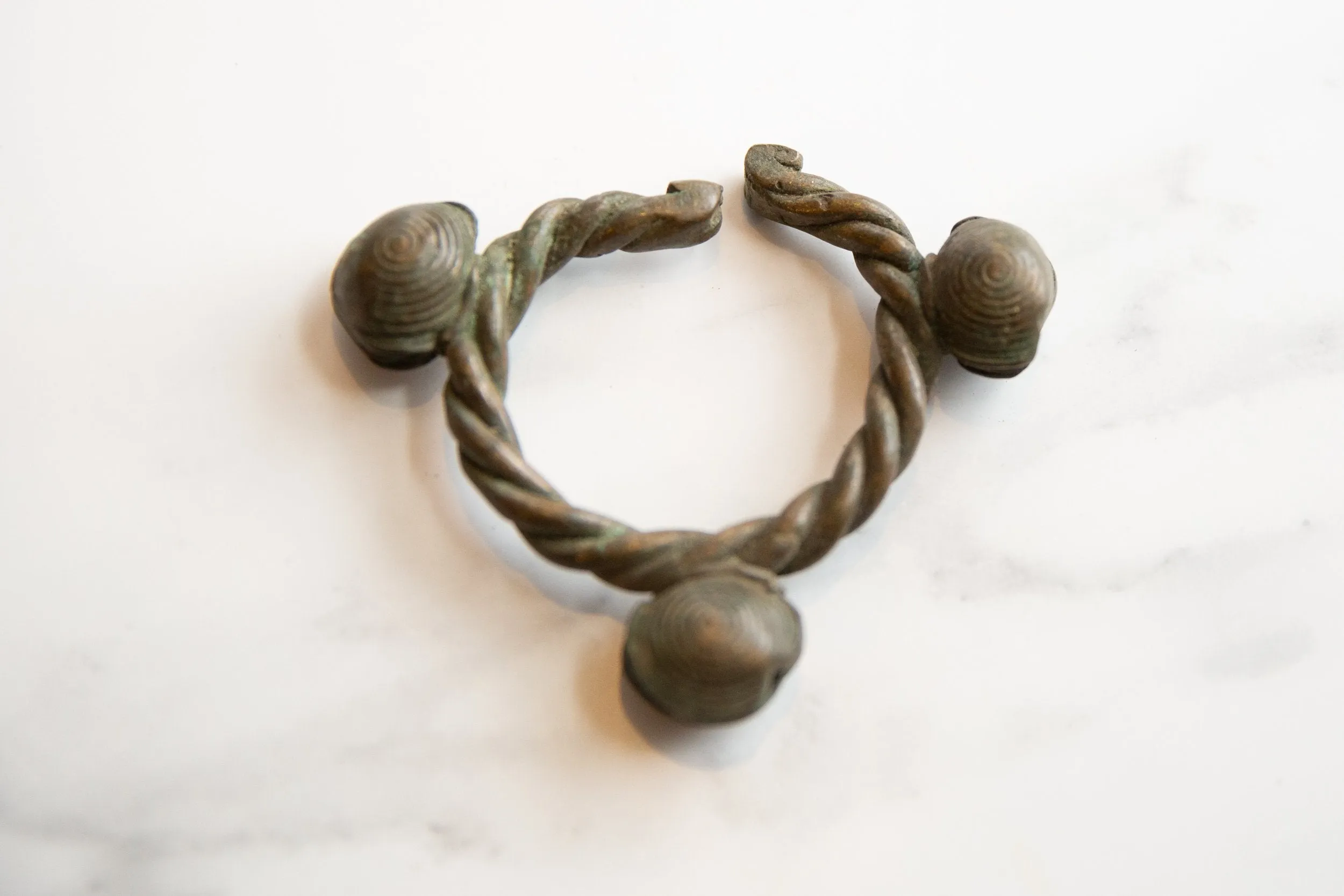 Vintage African Bronze Lobi Bell Twisted Design Cuff Bracelet