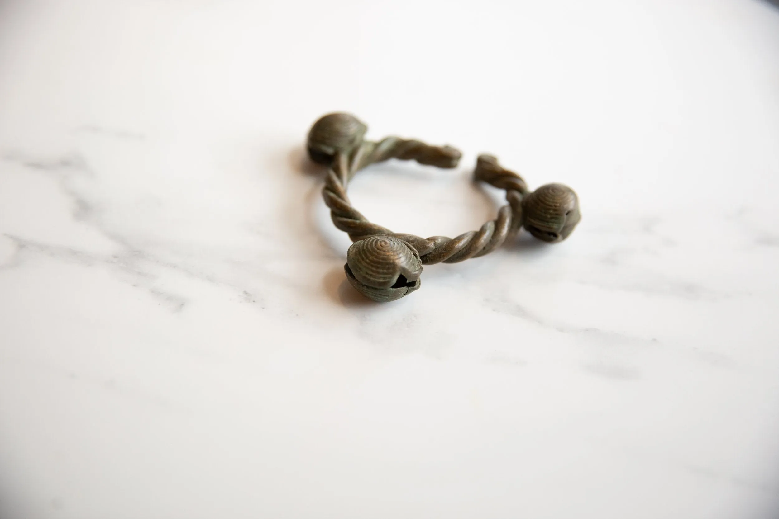 Vintage African Bronze Lobi Bell Twisted Design Cuff Bracelet