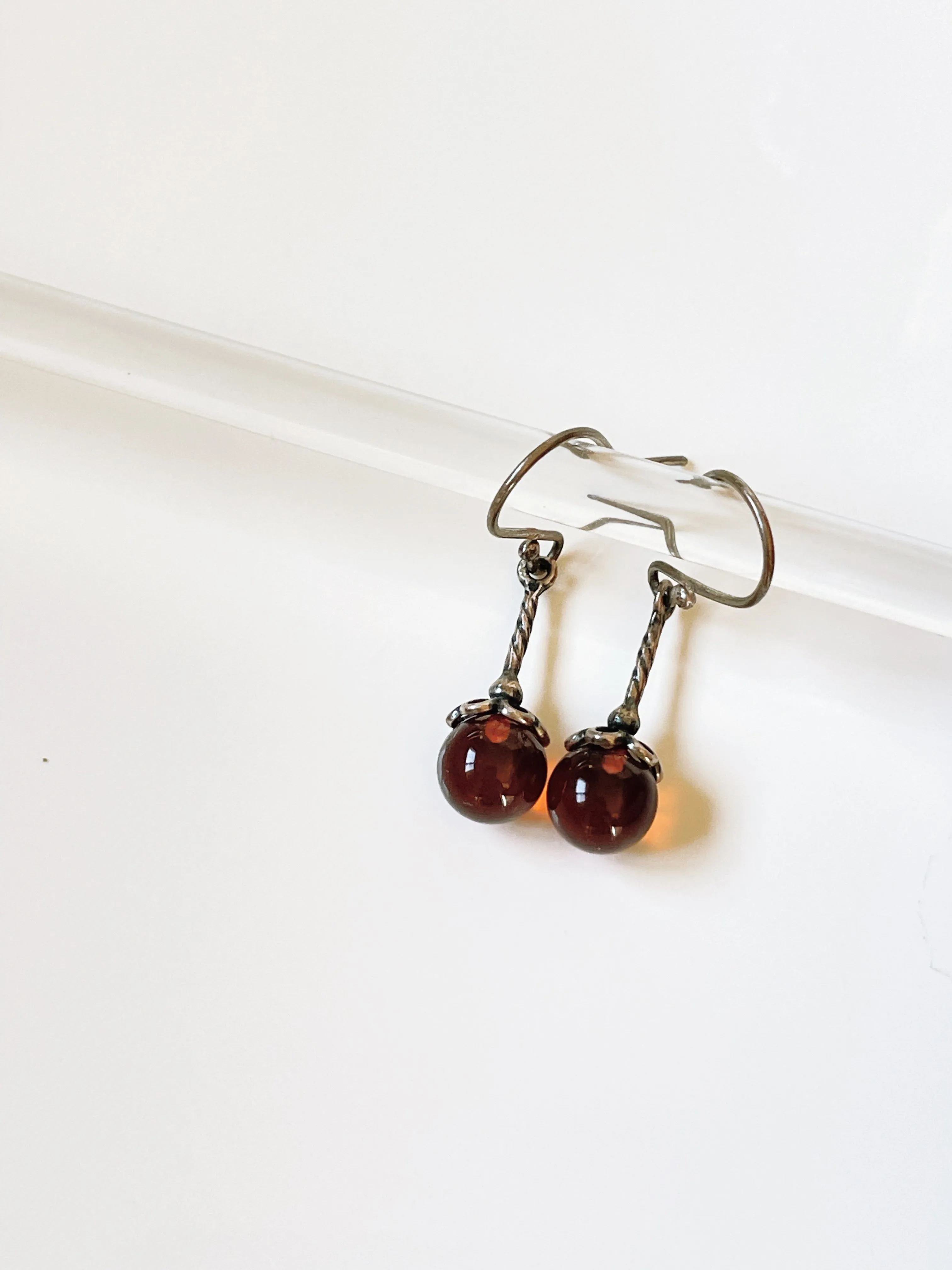 Vintage Art Deco Baltic Amber and Silver Drop Earrings