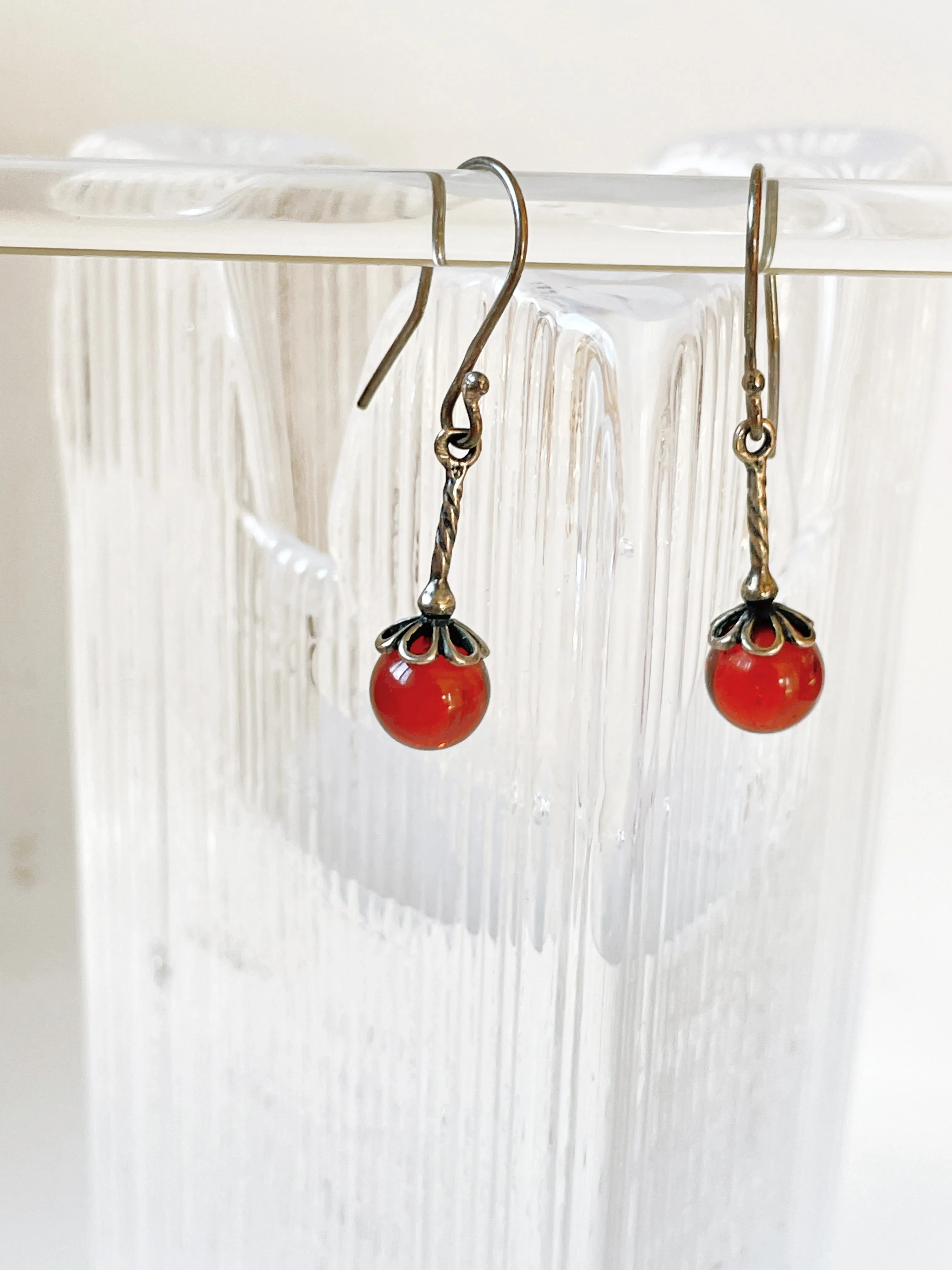 Vintage Art Deco Baltic Amber and Silver Drop Earrings