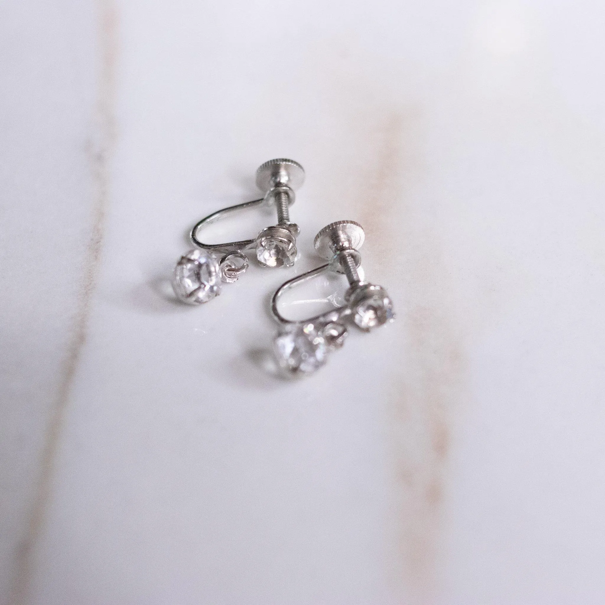 Vintage Art Deco Crystal Dangling Screwback Earrings