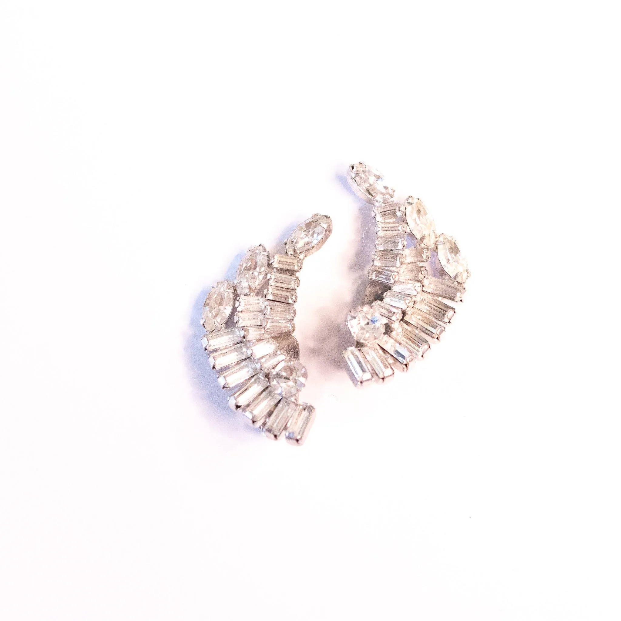 Vintage Art Deco Diamante Baguette Ear Climber Statement Earrings
