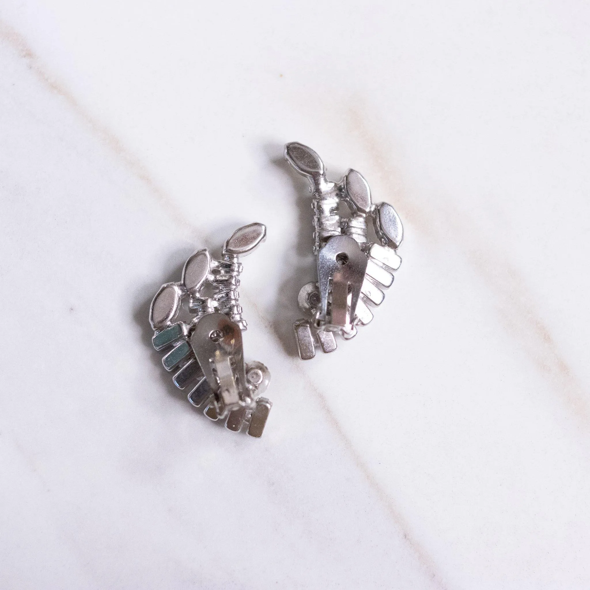 Vintage Art Deco Diamante Baguette Ear Climber Statement Earrings