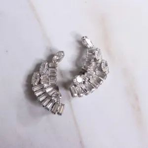 Vintage Art Deco Diamante Baguette Ear Climber Statement Earrings