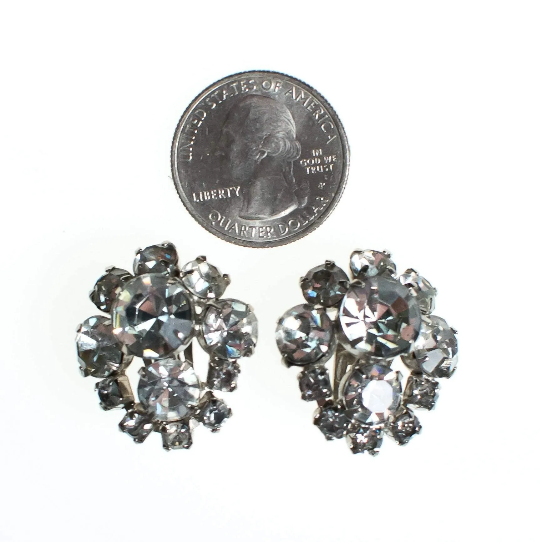 Vintage Art Deco Diamante Crystal Rhinestone Earrings, Silver Tone Setting, Clip-on