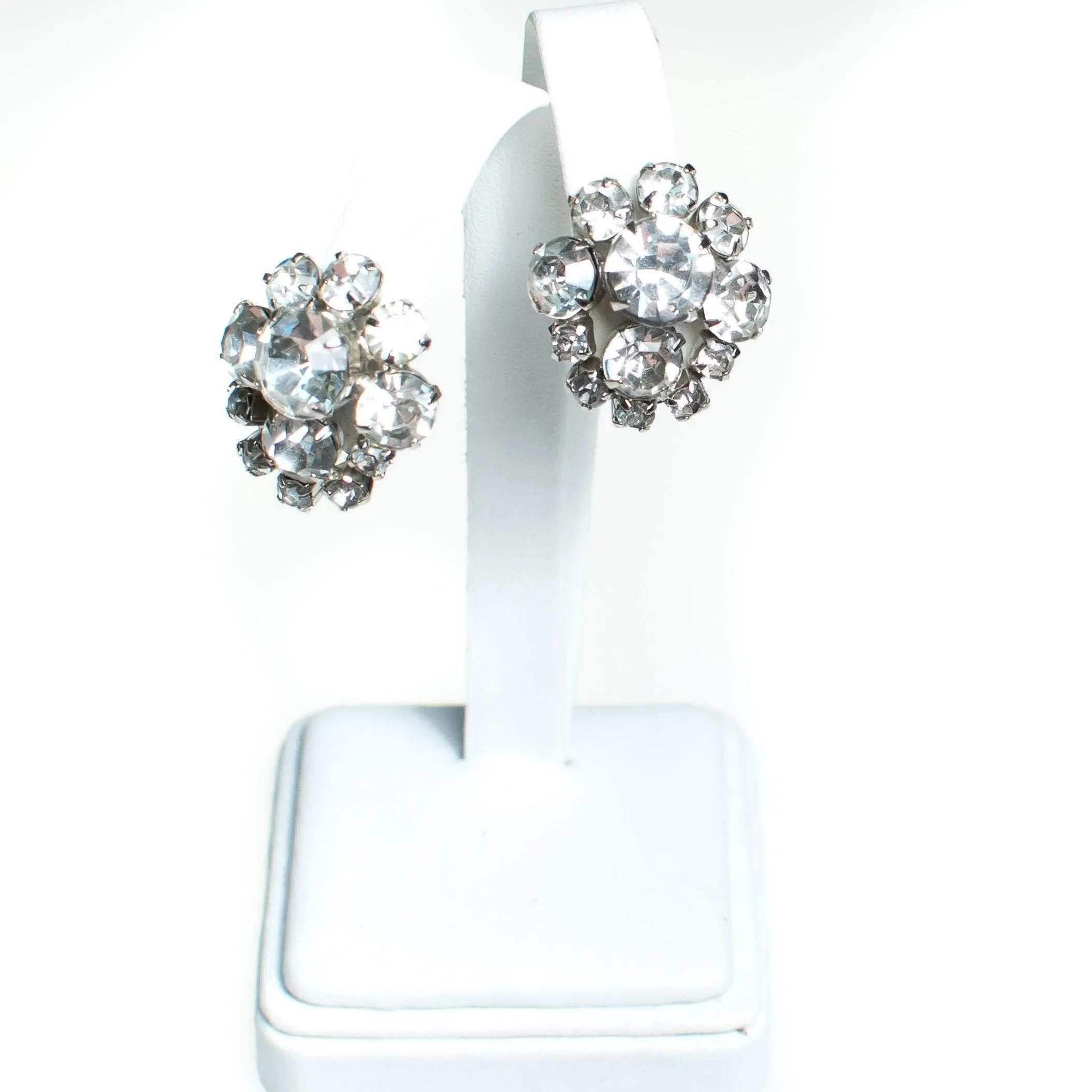 Vintage Art Deco Diamante Crystal Rhinestone Earrings, Silver Tone Setting, Clip-on