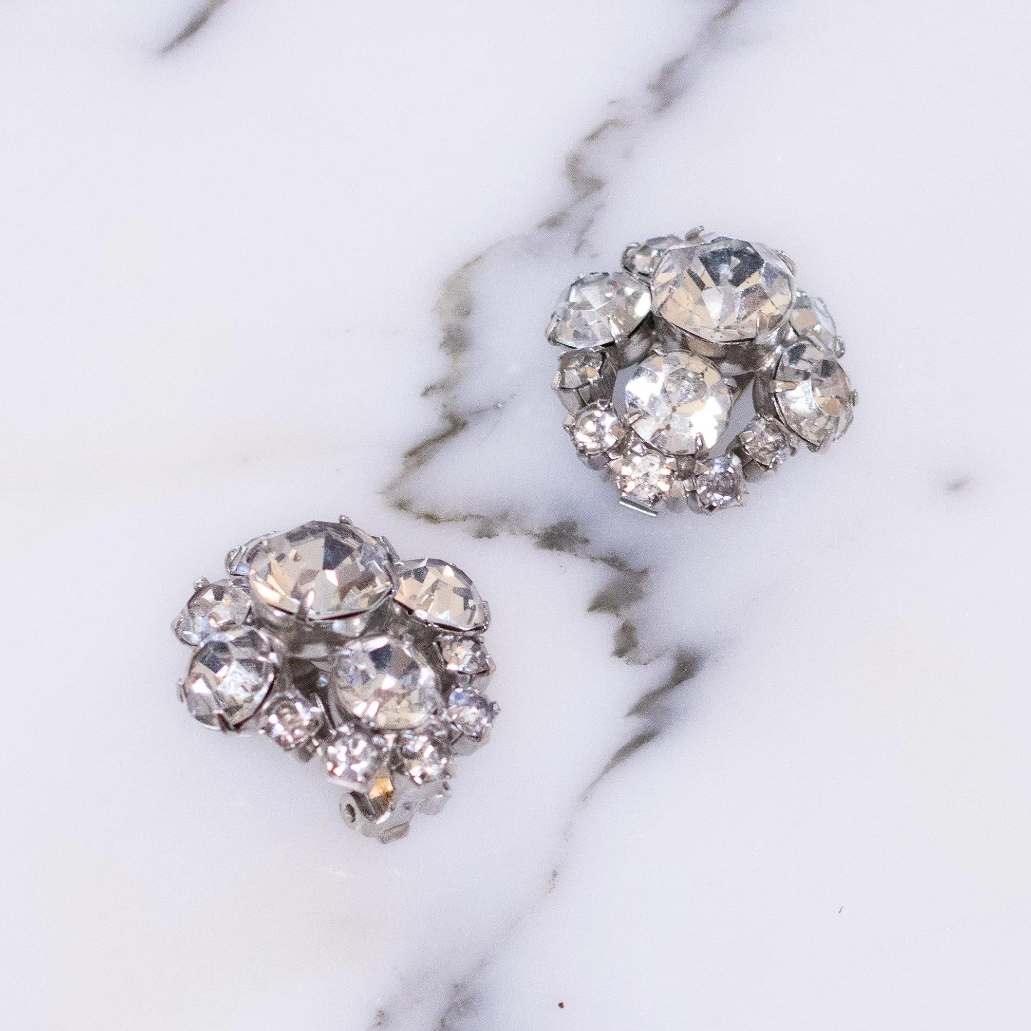 Vintage Art Deco Diamante Crystal Rhinestone Earrings, Silver Tone Setting, Clip-on