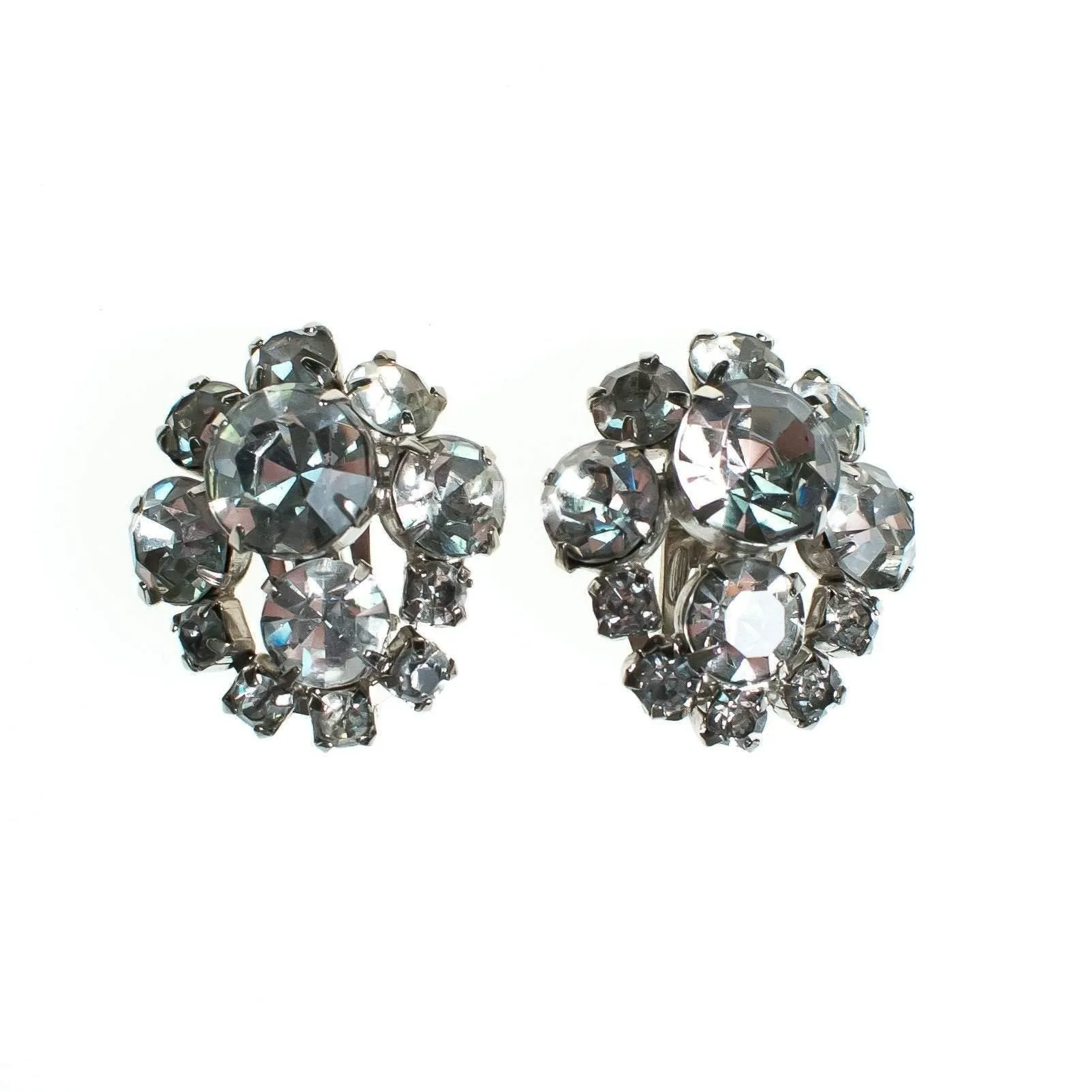 Vintage Art Deco Diamante Crystal Rhinestone Earrings, Silver Tone Setting, Clip-on