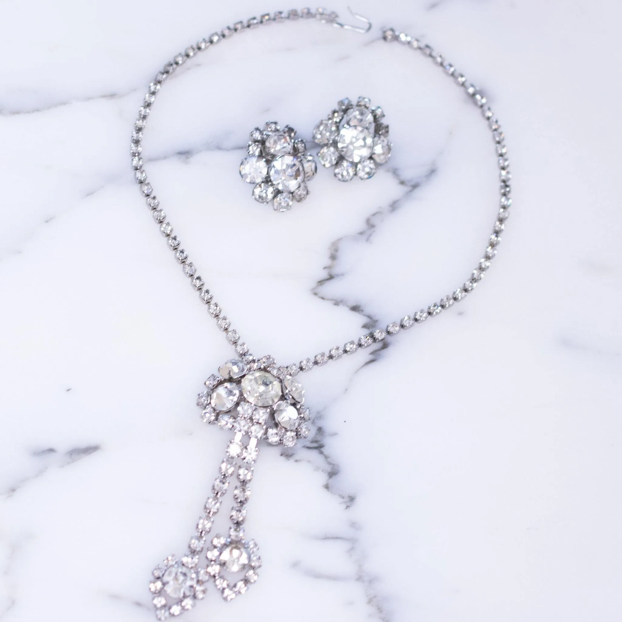 Vintage Art Deco Diamante Crystal Rhinestone Earrings, Silver Tone Setting, Clip-on