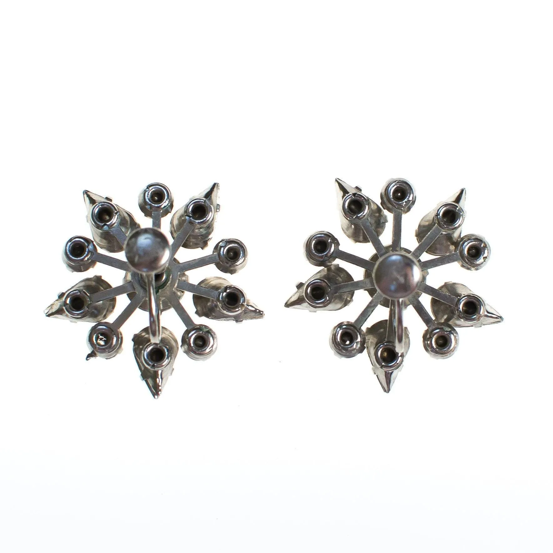 Vintage Art Deco Diamante Crystal Rhinestone Snowflake Earrings, Silver Tone, Screw Back