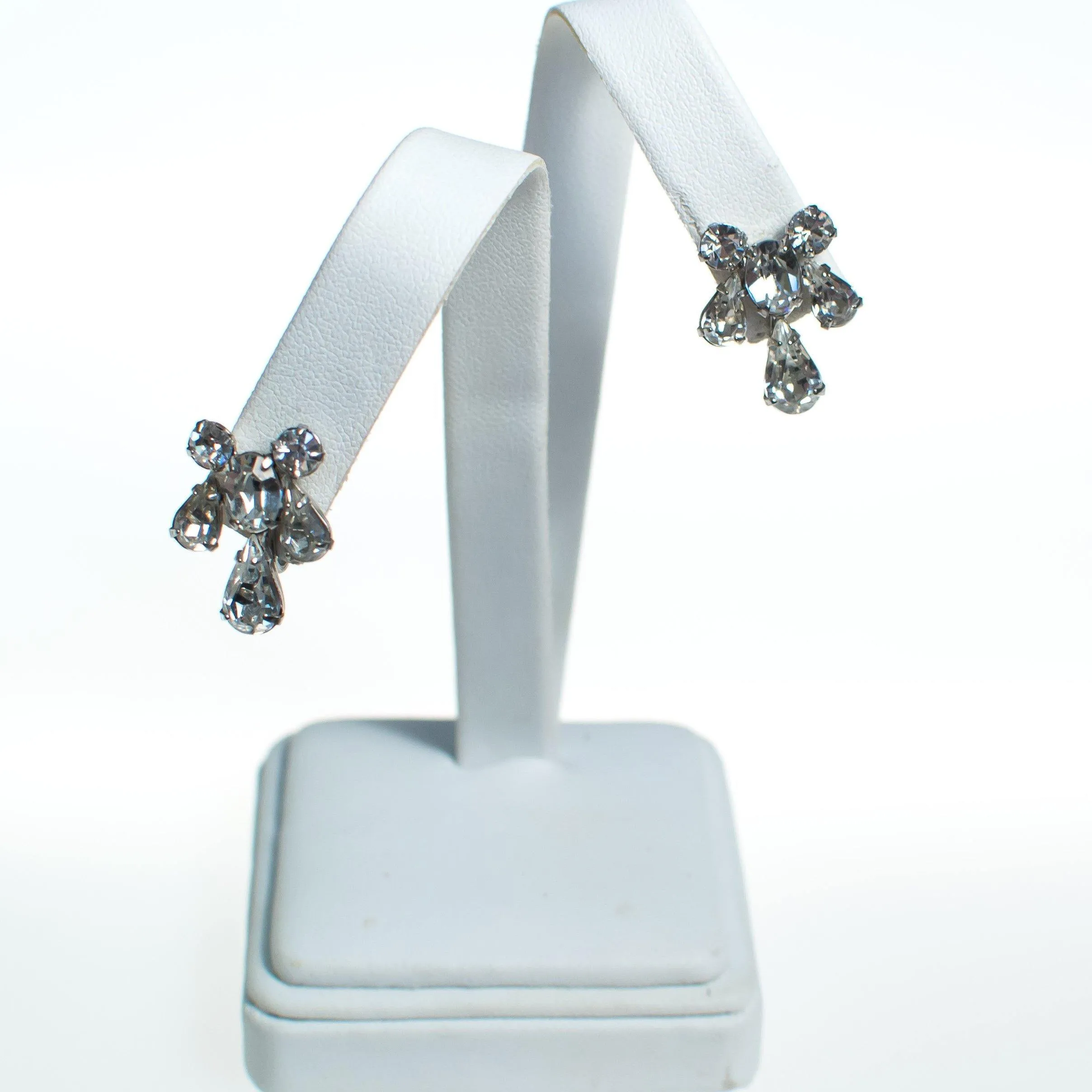 Vintage Art Deco Diamante Rhinestone Earrings, Screw Back, Silver Tone
