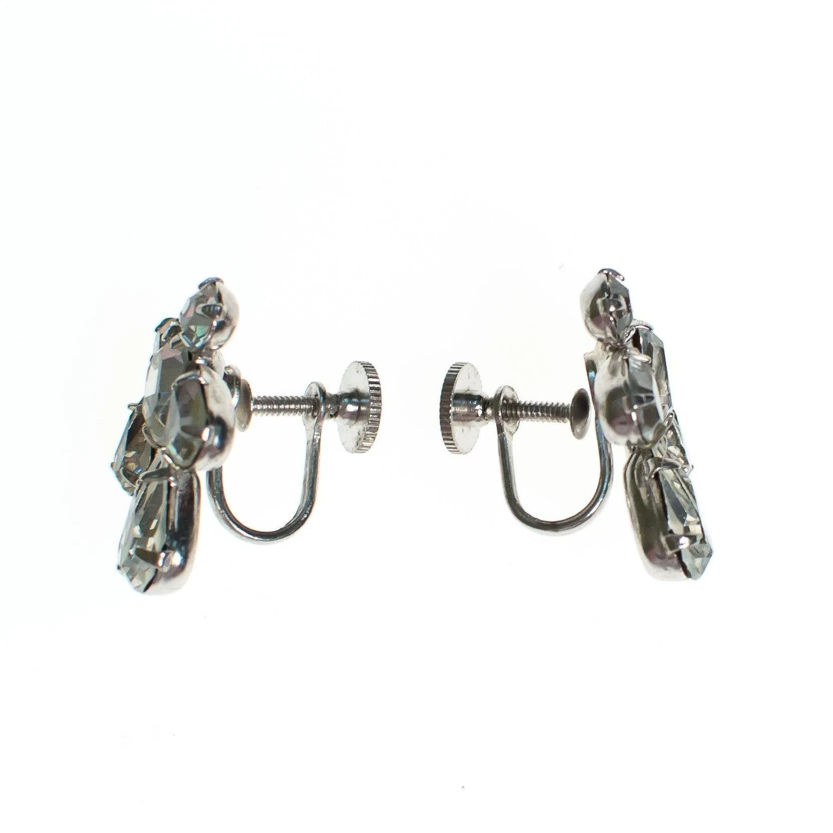Vintage Art Deco Diamante Rhinestone Earrings, Screw Back, Silver Tone