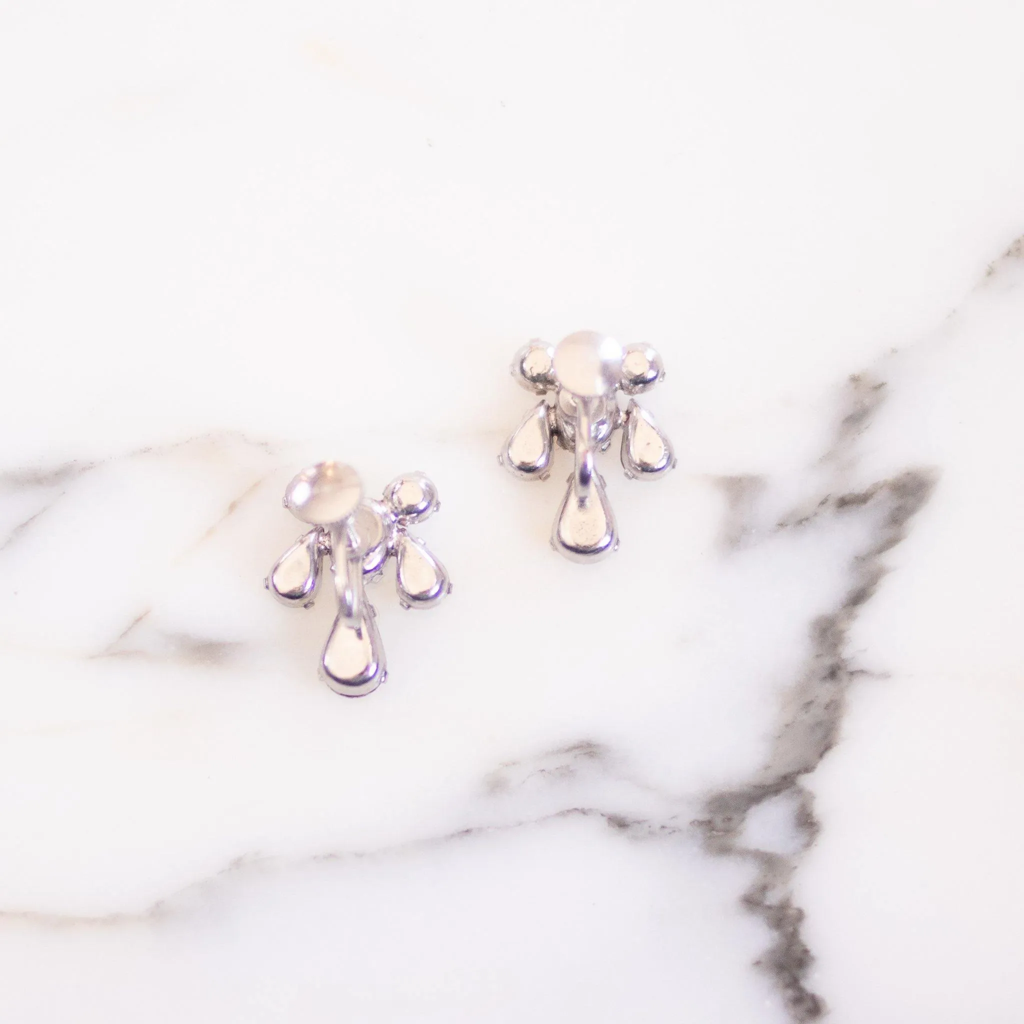 Vintage Art Deco Diamante Rhinestone Earrings, Screw Back, Silver Tone