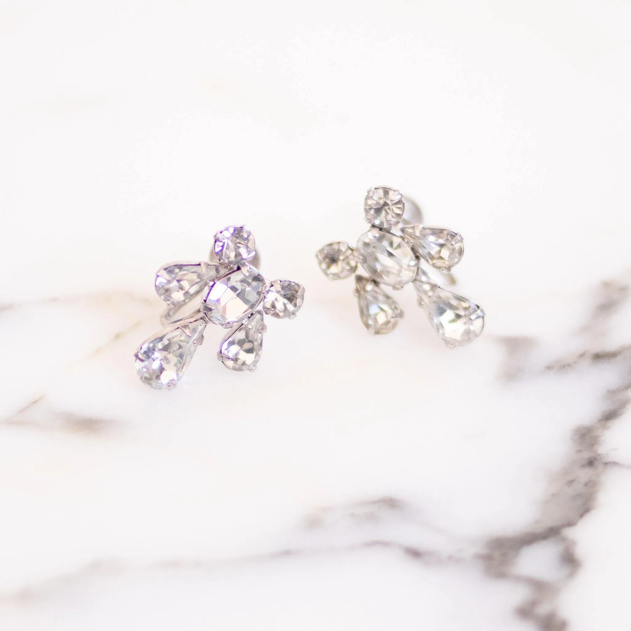 Vintage Art Deco Diamante Rhinestone Earrings, Screw Back, Silver Tone