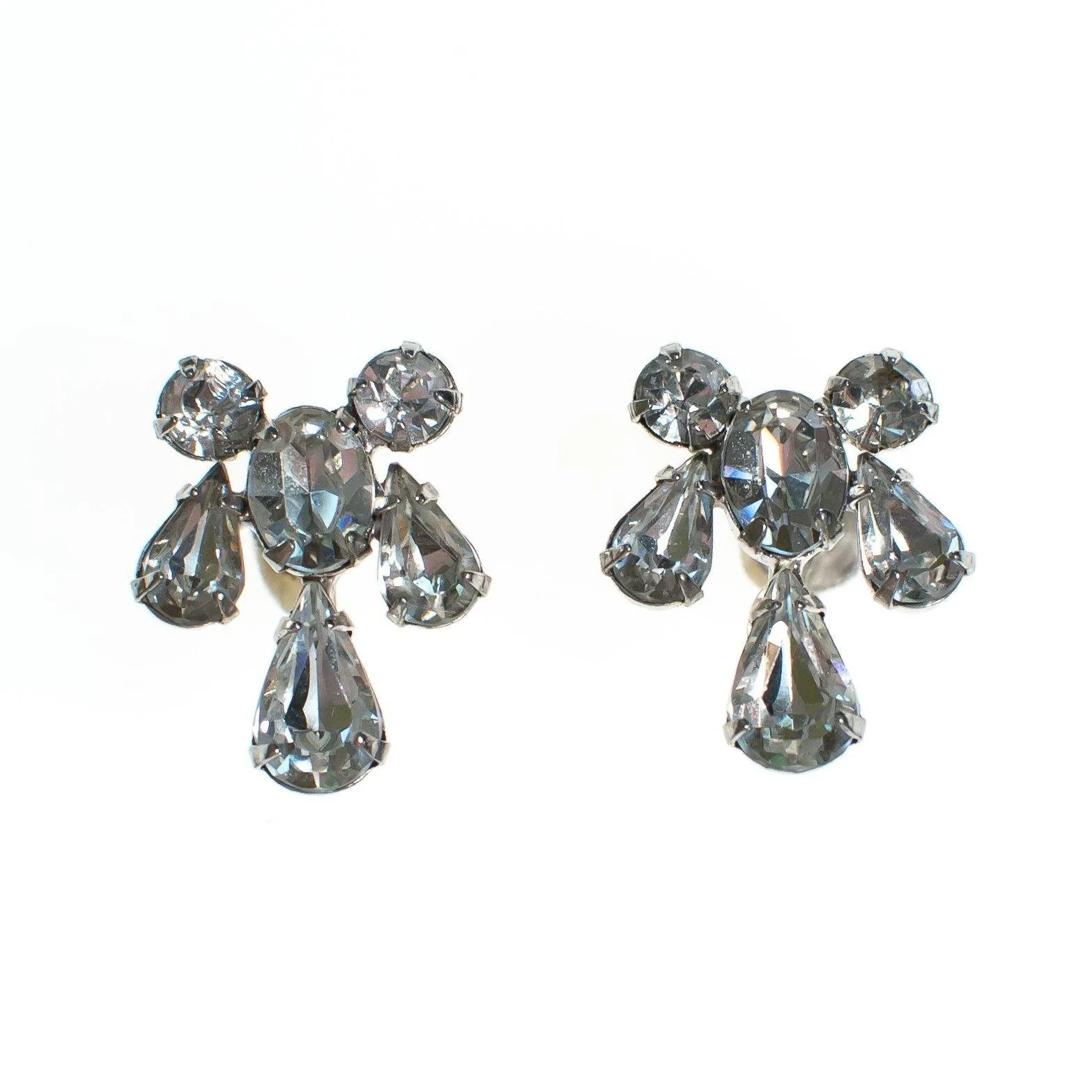 Vintage Art Deco Diamante Rhinestone Earrings, Screw Back, Silver Tone