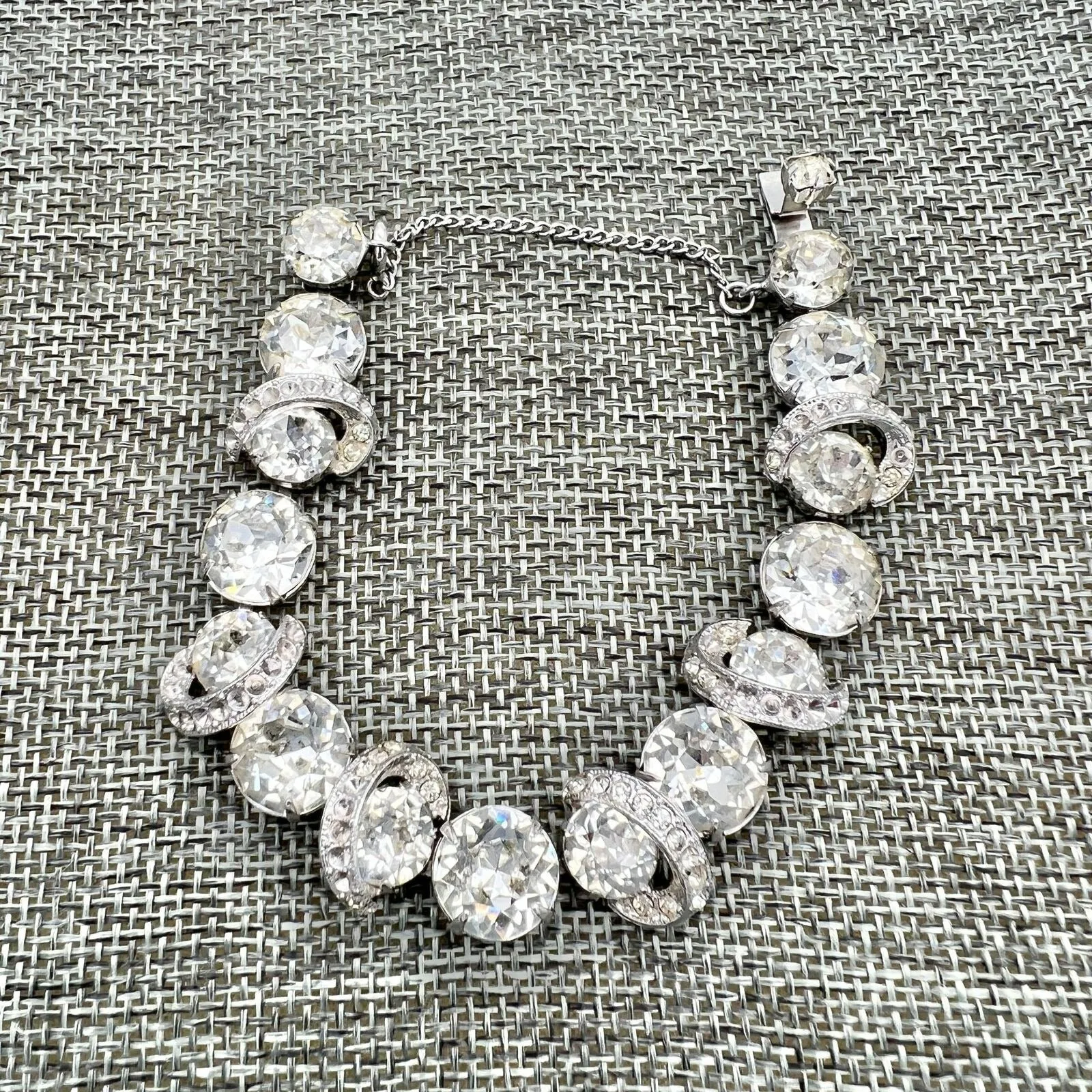 Vintage Art Deco Silvertone and Crystal Bracelet Matching Clip-on Earrings