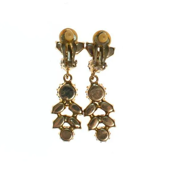 Vintage Aurora Borealis Rhinestone Chandelier Statement Earrings, Clip On, Dangling