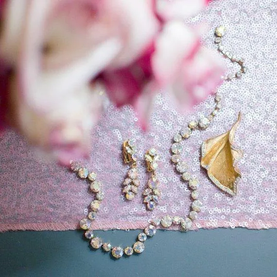 Vintage Aurora Borealis Rhinestone Chandelier Statement Earrings, Clip On, Dangling