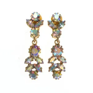 Vintage Aurora Borealis Rhinestone Chandelier Statement Earrings, Clip On, Dangling