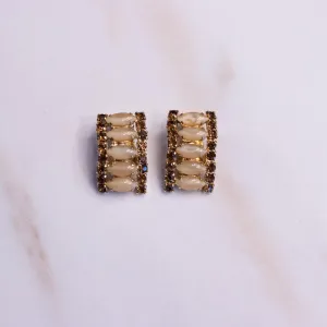 Vintage Champagne and Amber Rhinestones Earrings, Clip On